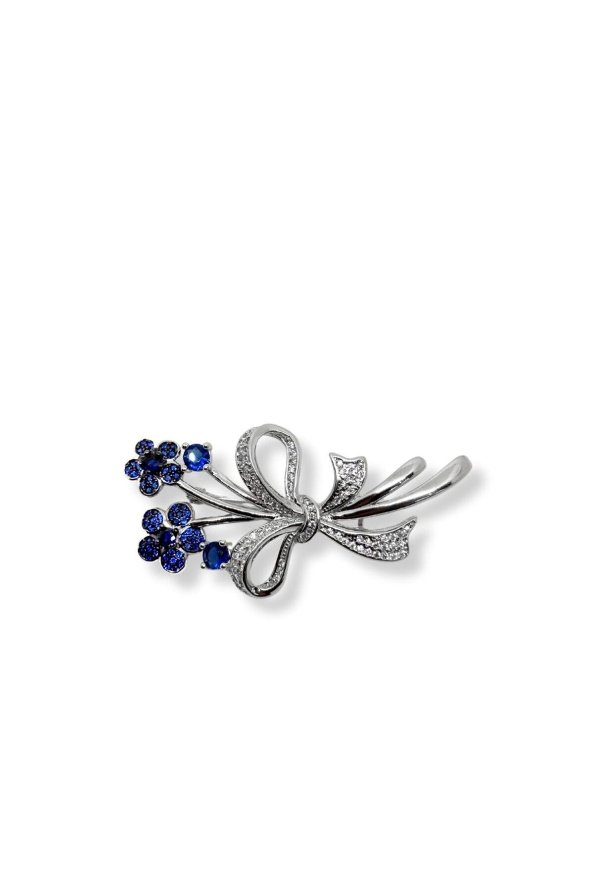 oya silver Safir Zirkon Taşlı Çiçek Demeti Gümüş Broş – 2.2x4.8 cm