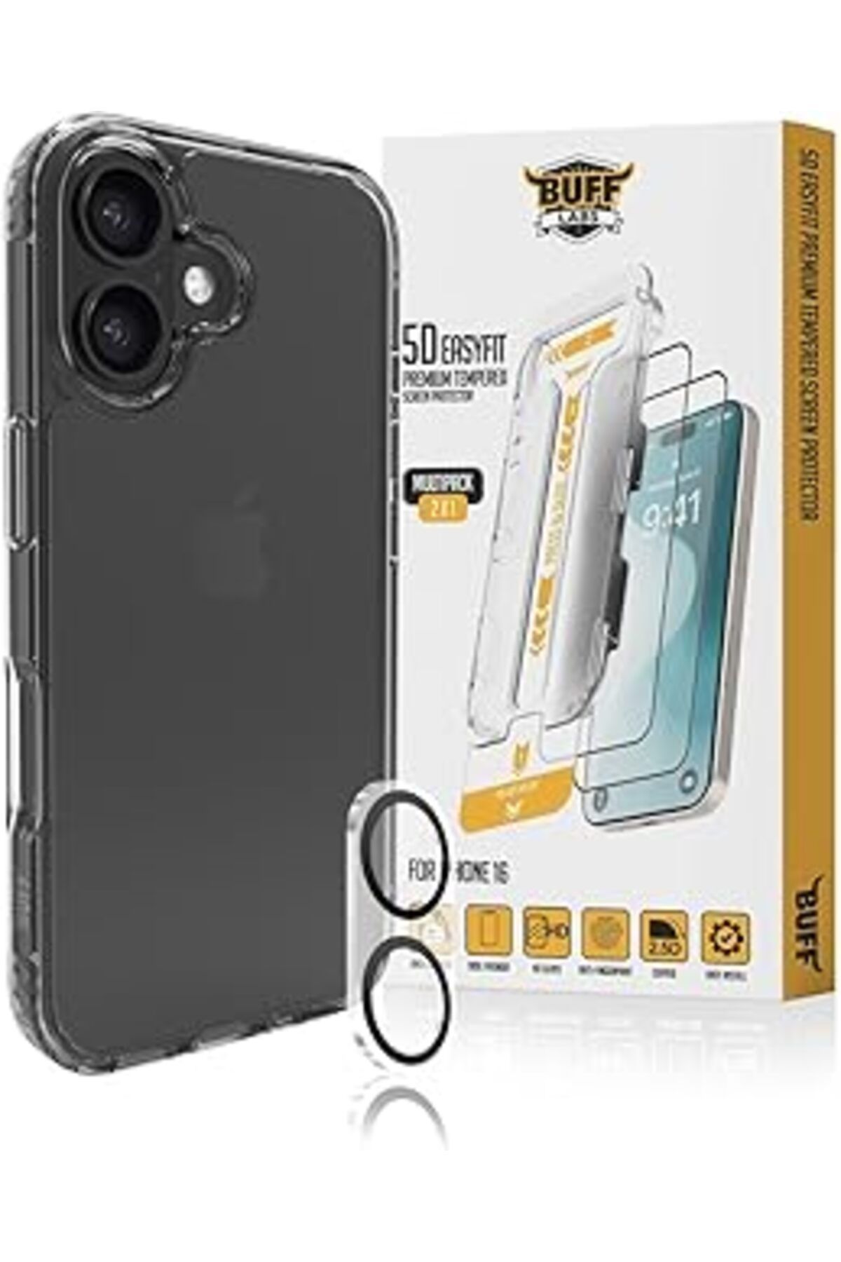 Qedii Buff Labs Iphone 16 Avantaj Paket - Kılıf + Ekran Koruyucu + Lens Koruyucu