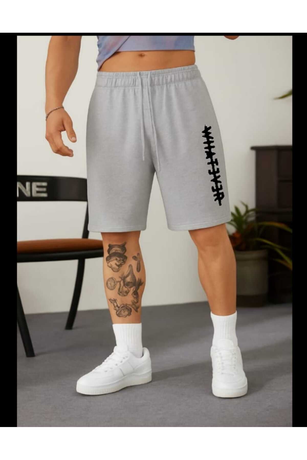 NETTENSTORE ERKEK GRİ BERMUDA SPORTWEAR WHAT BASKILI YAZLIK RAHAT SPOR ŞORT