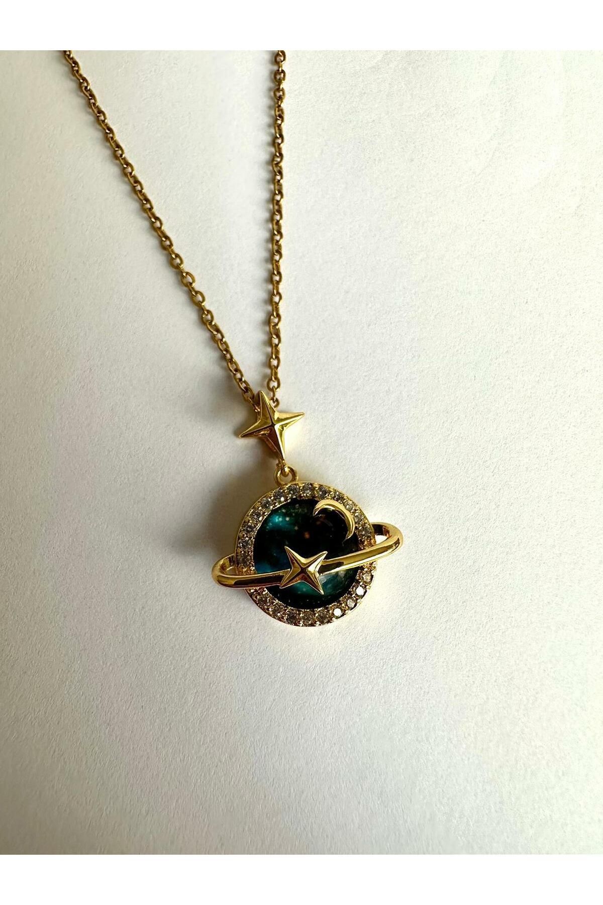HEDİYEBOHÇAM ÇELİK GEZEGEN KOLYE (GOLD)