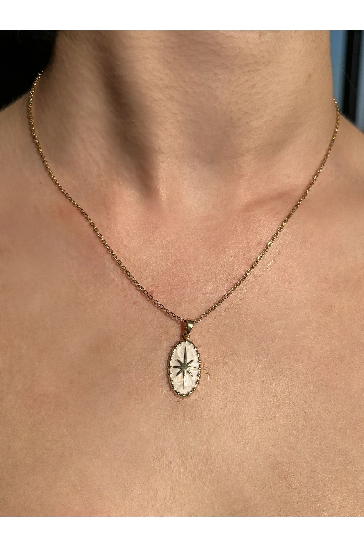 B&E SHİNE JEWERLY Kararmaz Çelik Yıldız Detay Vintage Kolye