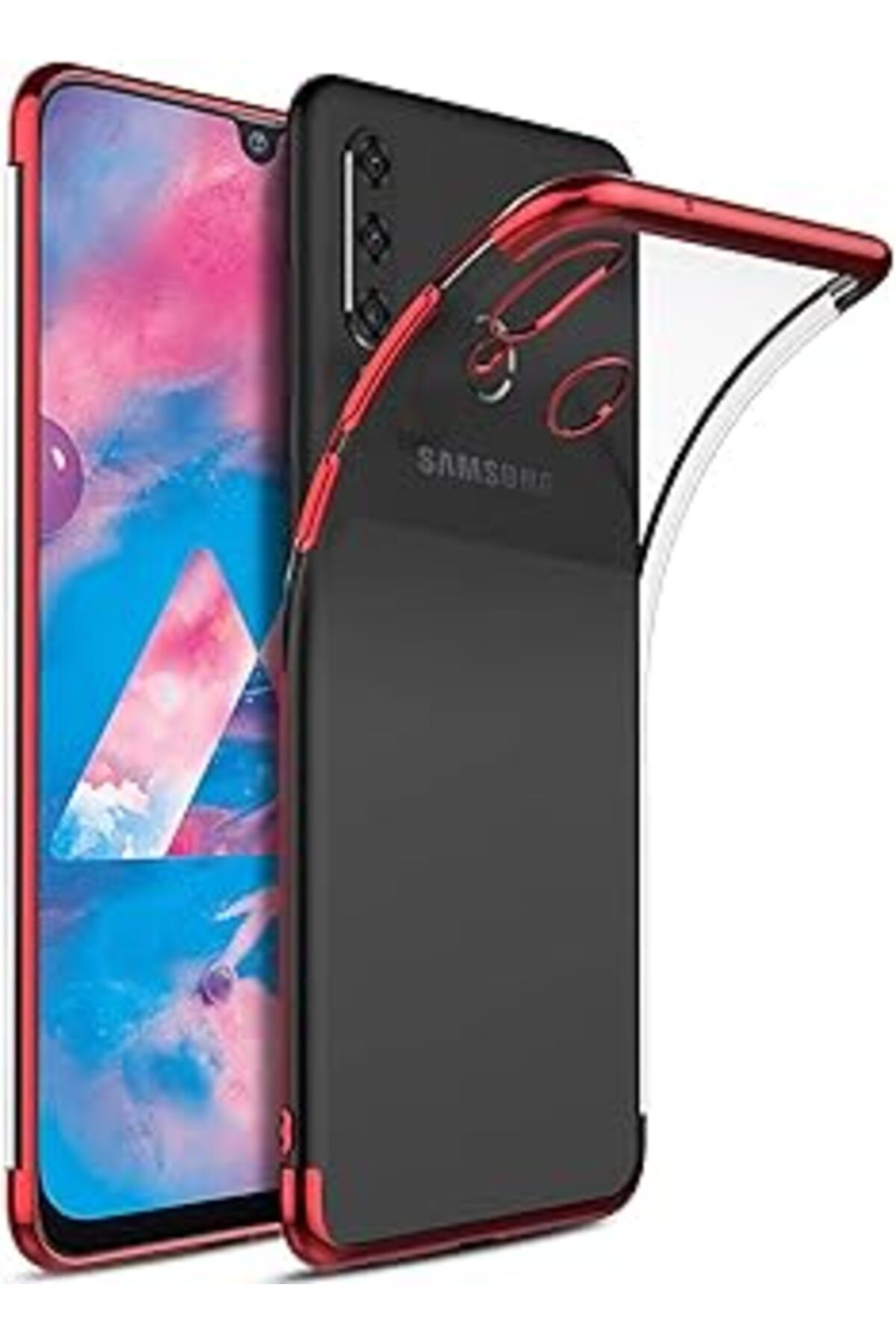 Pazarcan Microsonic Samsung Galaxy M30 Kılıf Skyfall Transparent Clear Kırmızı