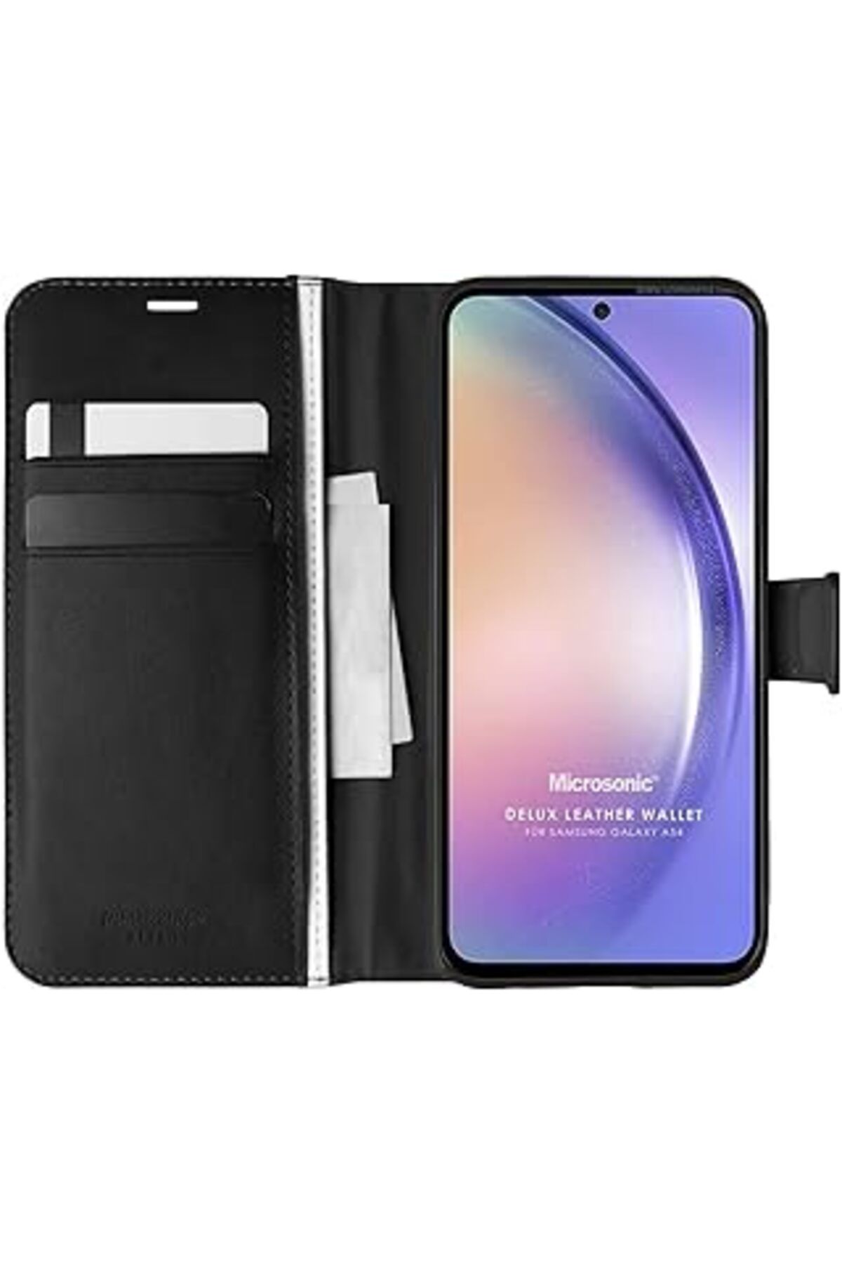 Pazarcan Microsonic Galaxy A54 Kılıf Delux Leather Wallet Siyah [Galaxy A54 Ile Uyumlu Kılıf - Siyah]