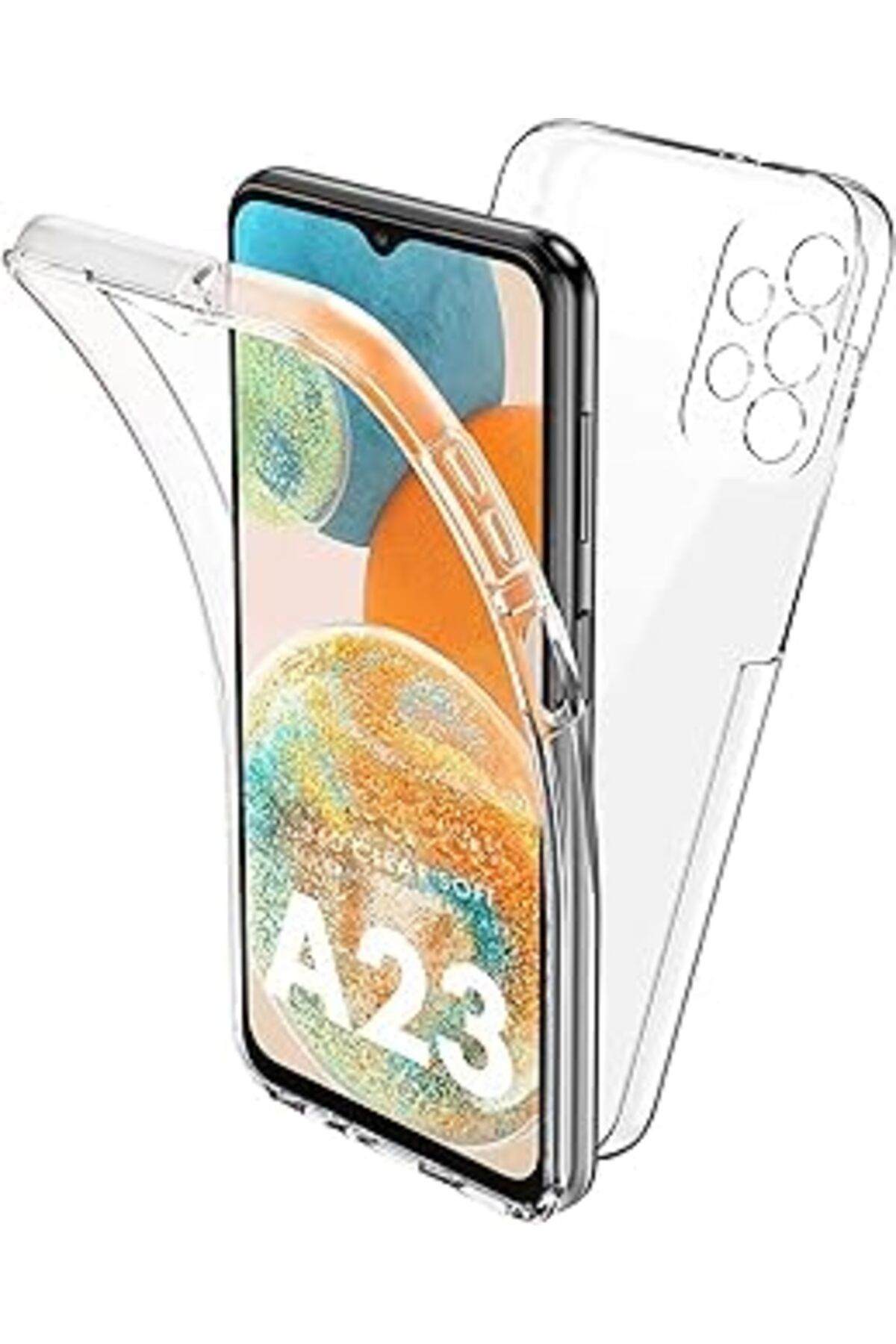 Pazarcan Galaxy A23 İle Uyumlu Clearshield Silikon Kılıf 360 Derece Ön Ve Arka Koruma Şeffaf Renk
