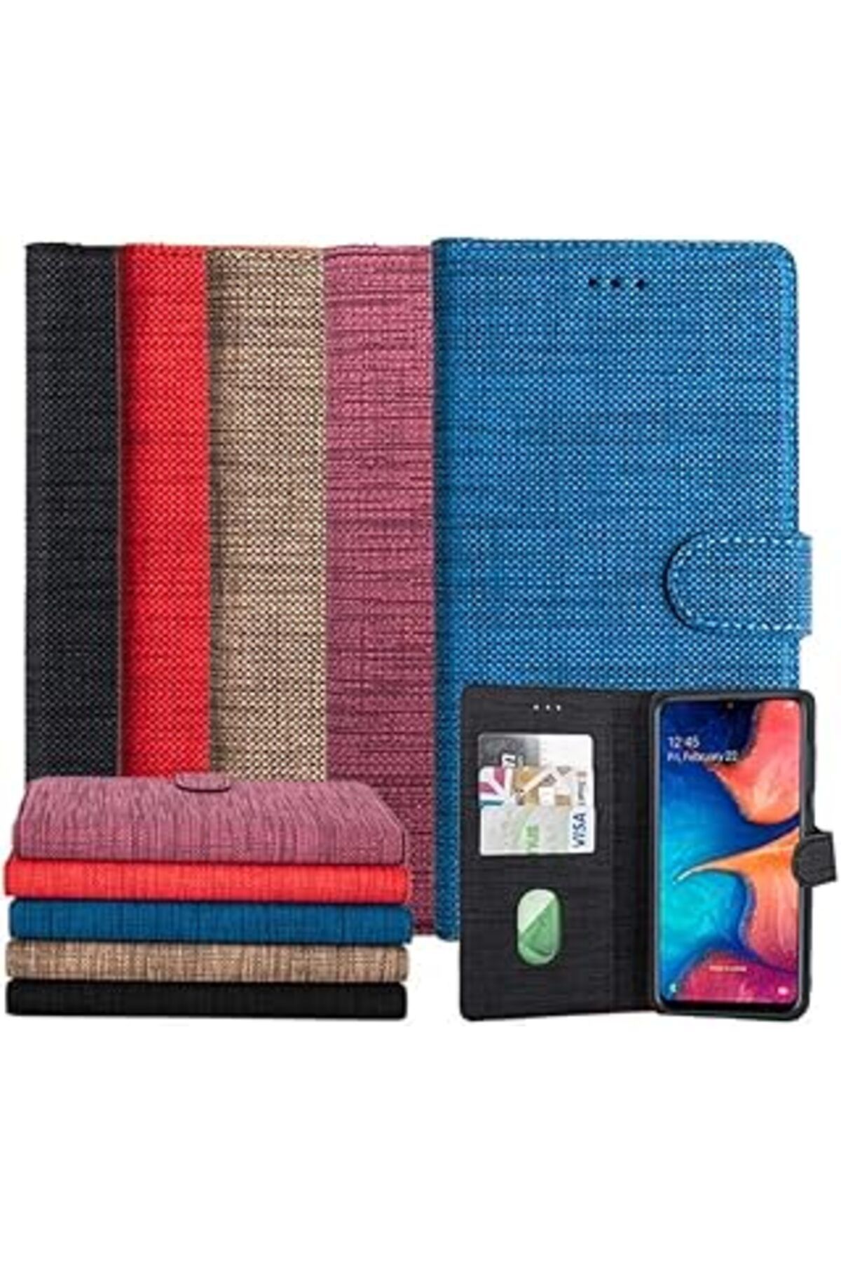 Qedii Galaxy A54 Ile Uyumlu Kılıf Stand Olabilen Kartvizitli Ve Para Gözlü Kumaş Desen Cüzdanlı Kılıf (Go