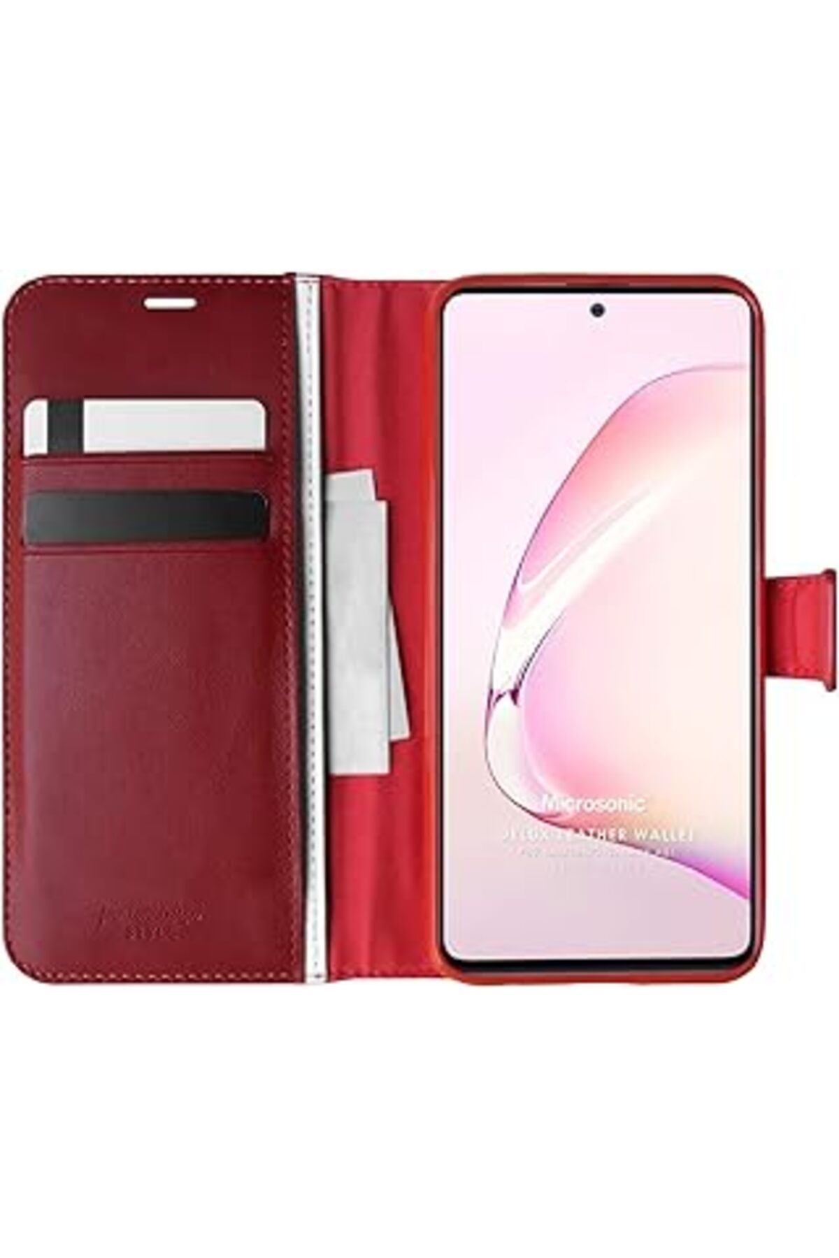 Karachil Microsonic Samsung Galaxy A81 Için Kılıf Delux Leather Wallet Kırmızı [Galaxy A81 Ile Uyumlu Kılıf