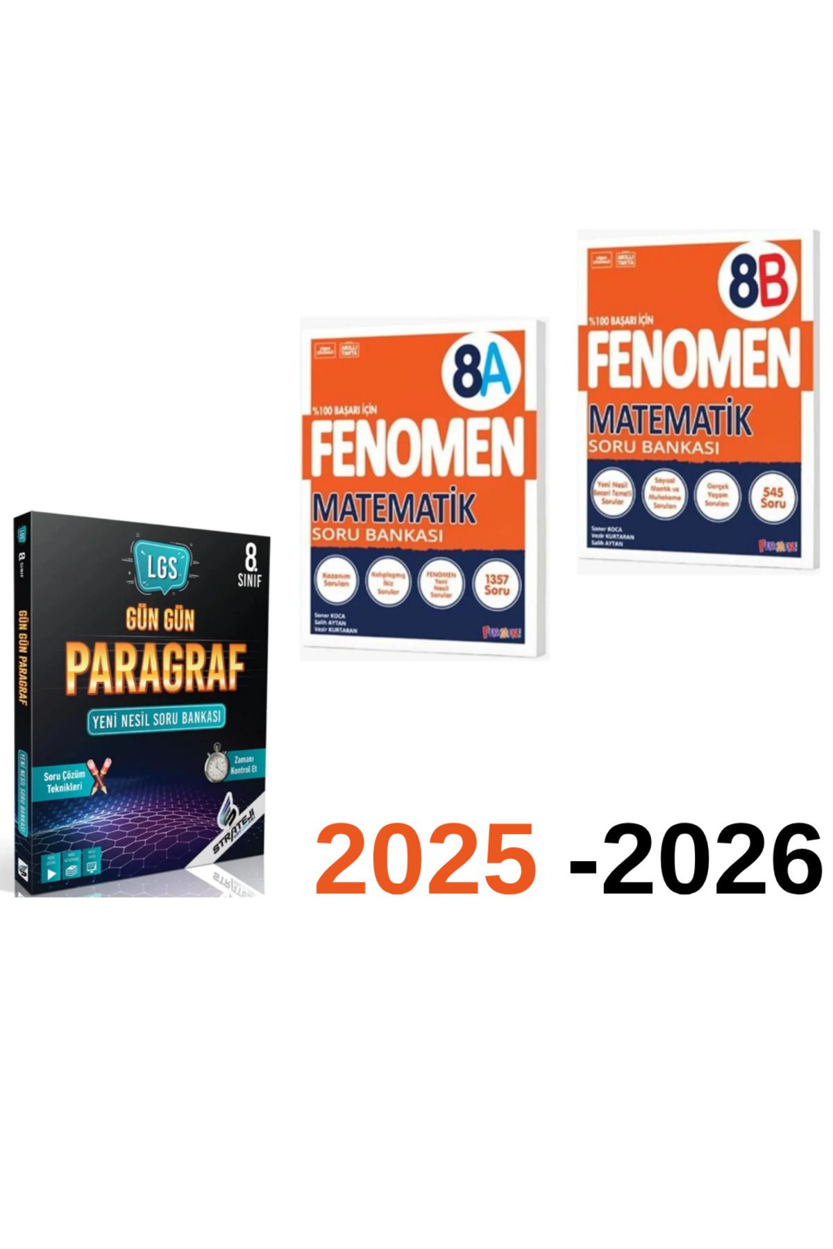 Fenomen Yayıncılık STRATEJİ 8.SINIF GÜN GÜN PARAGRAF + FENOMEN 8A + 8B MATEMATİK SET 2025 BASIM 3 KİTAP
