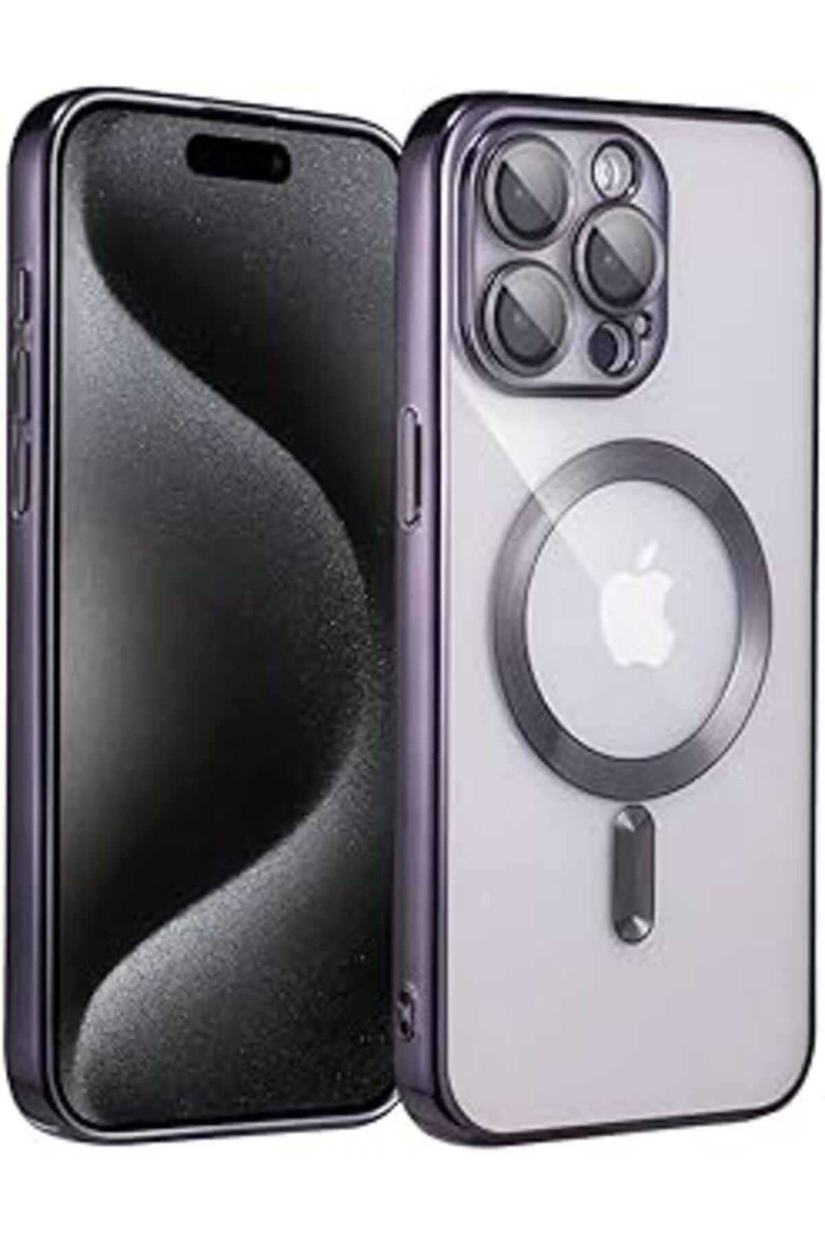Pazarcan Teknosepetim Iphone 15 Pro Kılıf Kamera Lens Korumalı Kablosuz Şarj Destekli Arkası Şeffaf Parlak K