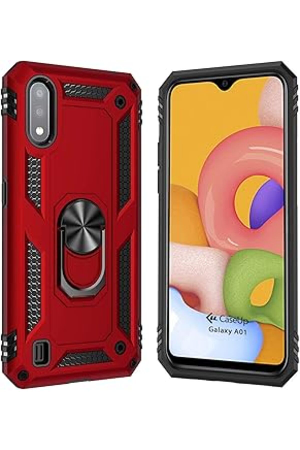 Pazarcan Caseup Samsung Galaxy A01, Caseup Magnetic Ring Holder Uyumlu Kılıf Kırmızı