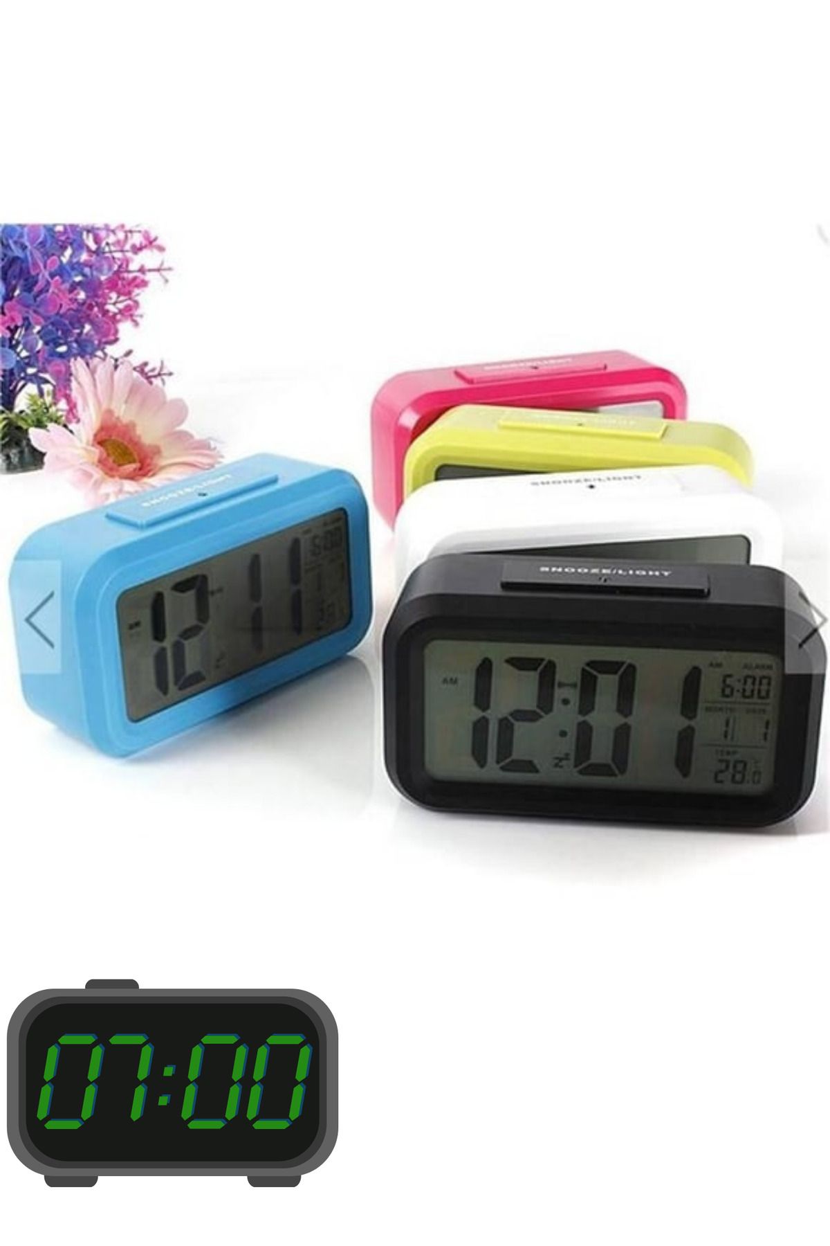 BellaThec Masa Üstü LCD Dijital Çalar Saat Termometreli Gece Görüşlü Alarm Özellikli