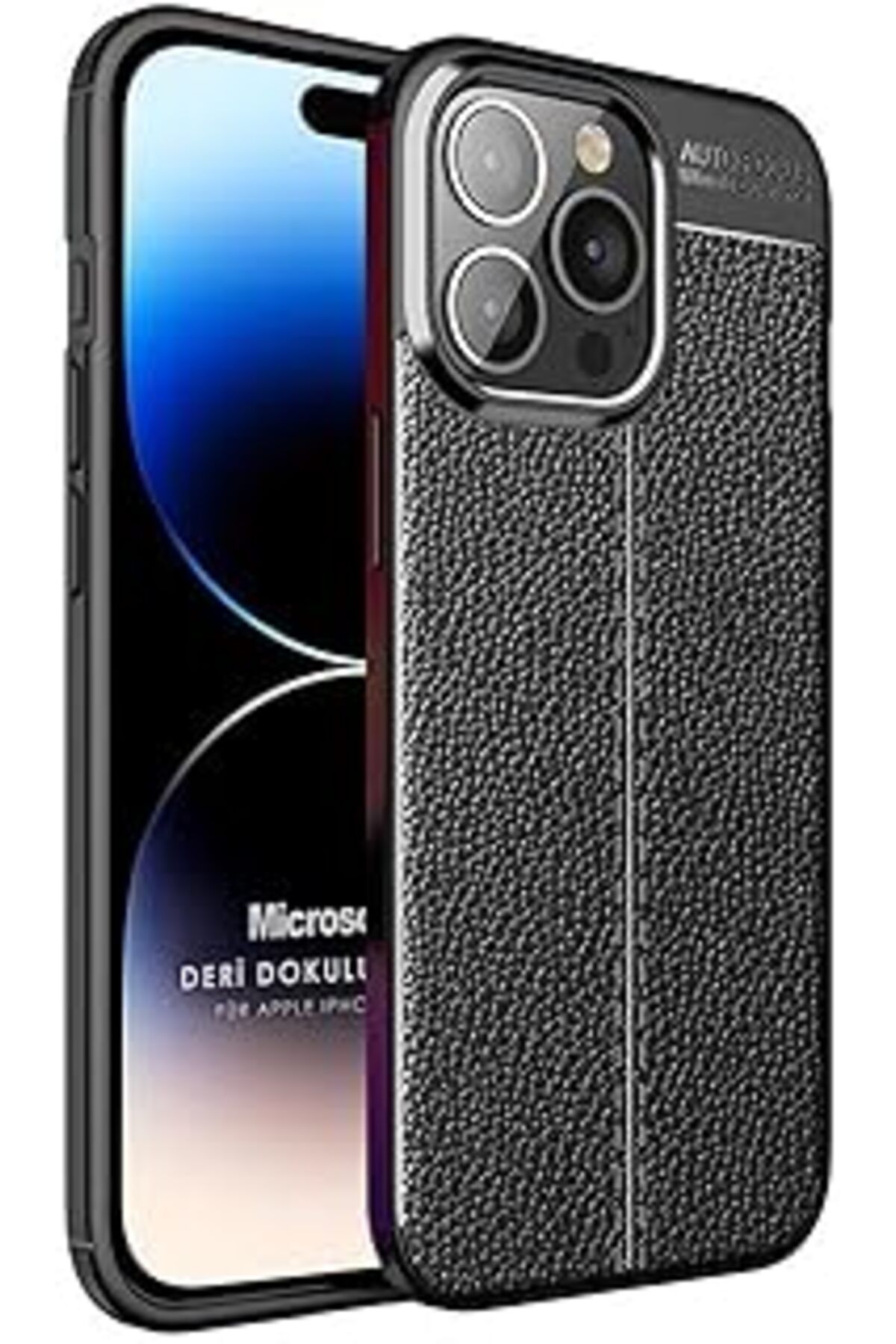 Pazarcan Microsonic Kılıf Iphone 15 Pro Max Deri Dokulu Silikon Siyah [Iphone 15 Pro Max Ile Uyumlu Kılıf -