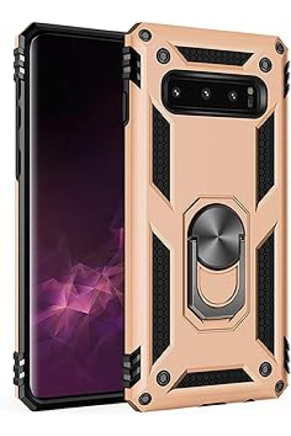 Pazarcan Microsonic Samsung Galaxy S10 Plus Için Kılıf Military Ring Holder Gold [Galaxy S10 Plus Ile Uyumlu