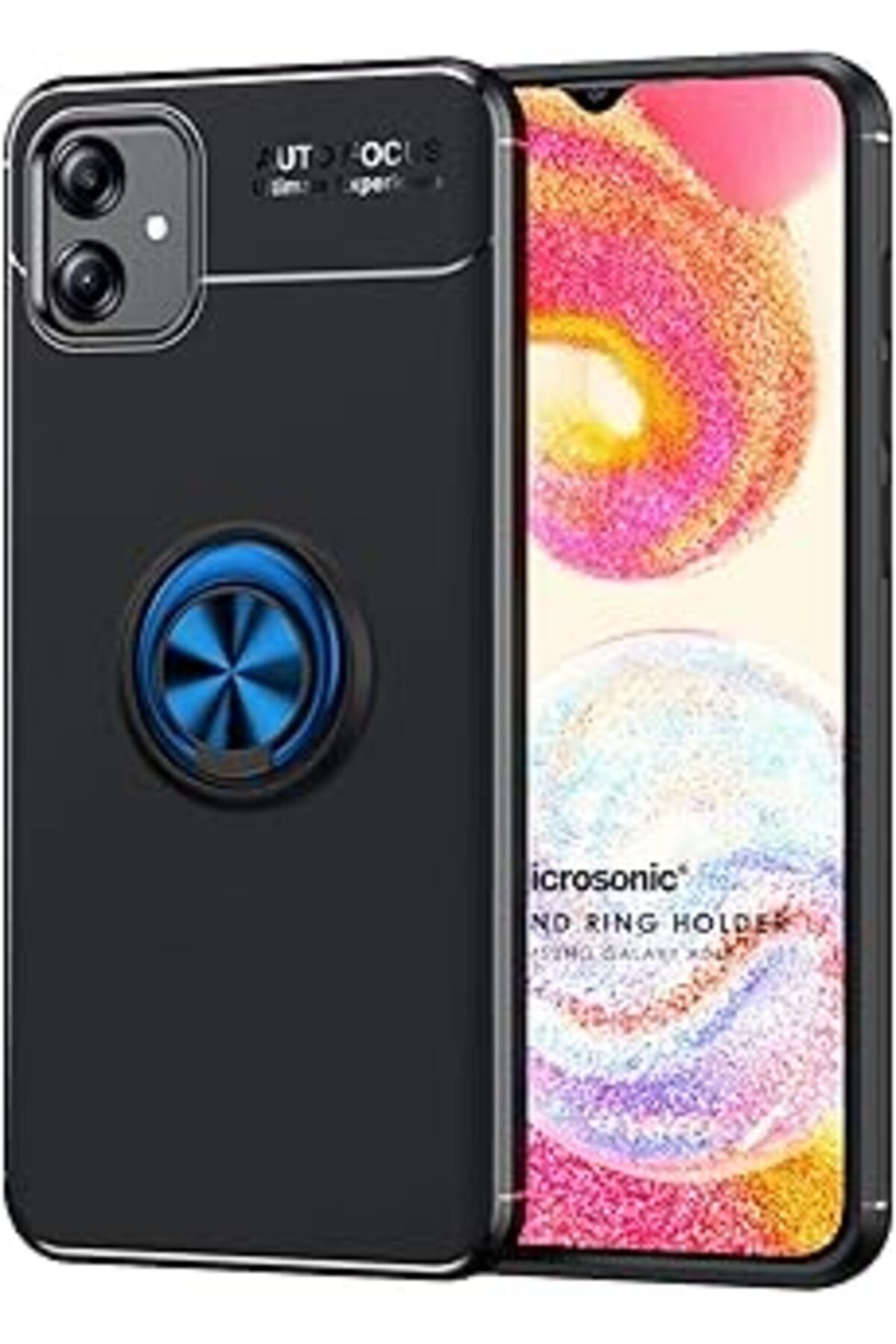 Pazarcan Microsonic Galaxy A04E Kılıf Kickstand Ring Siyah Mavi [Galaxy A04E Ile Uyumlu Kılıf - Siyah - Mavi