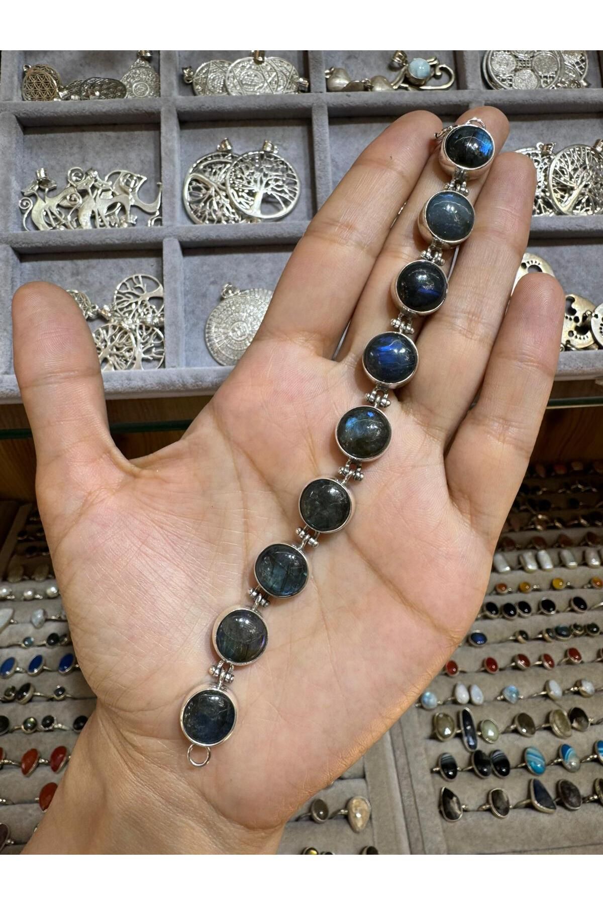 hayaltasari DOĞAL LABRADORİT TAŞLI GÜMÜŞ BİLEKLİK