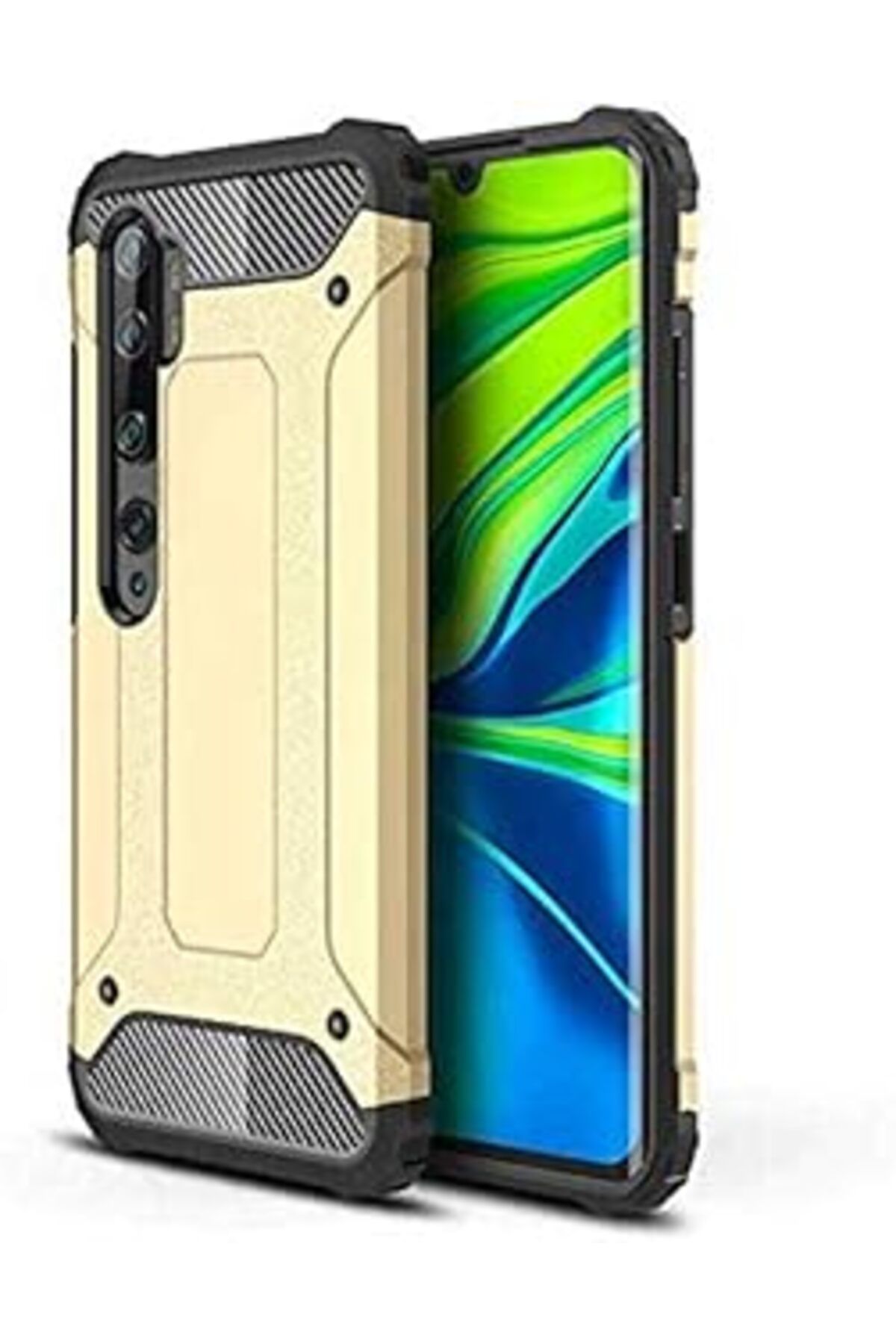 Pazarcan Zore Mi Note 10 Ile Uyumlu Kılıf Zore Crash Zırh Tipi Koruyucu Çift Katmanlı Silikon Kapak,Gold