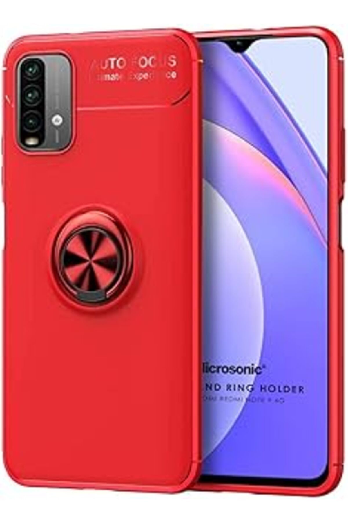 Pazarcan Microsonic Xiaomi Redmi Note 9 4g Için Kılıf Kickstand Ring Holder Kırmızı [redmi Note 9 4g Ile Uyu