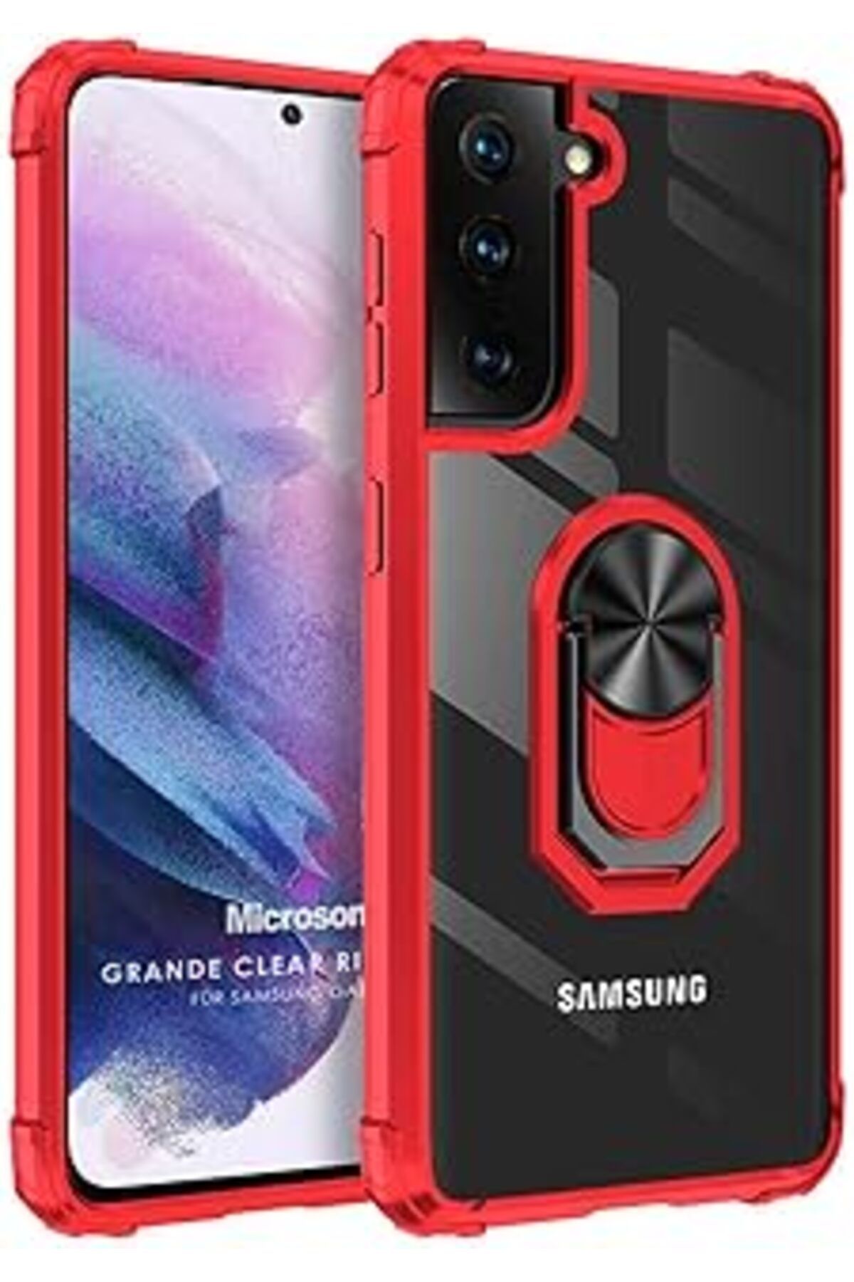 Pazarcan Microsonic Galaxy S22 Kılıf Grande Clear Ring Kırmızı [Galaxy S22 Ile Uyumlu Kılıf - Kırmızı]