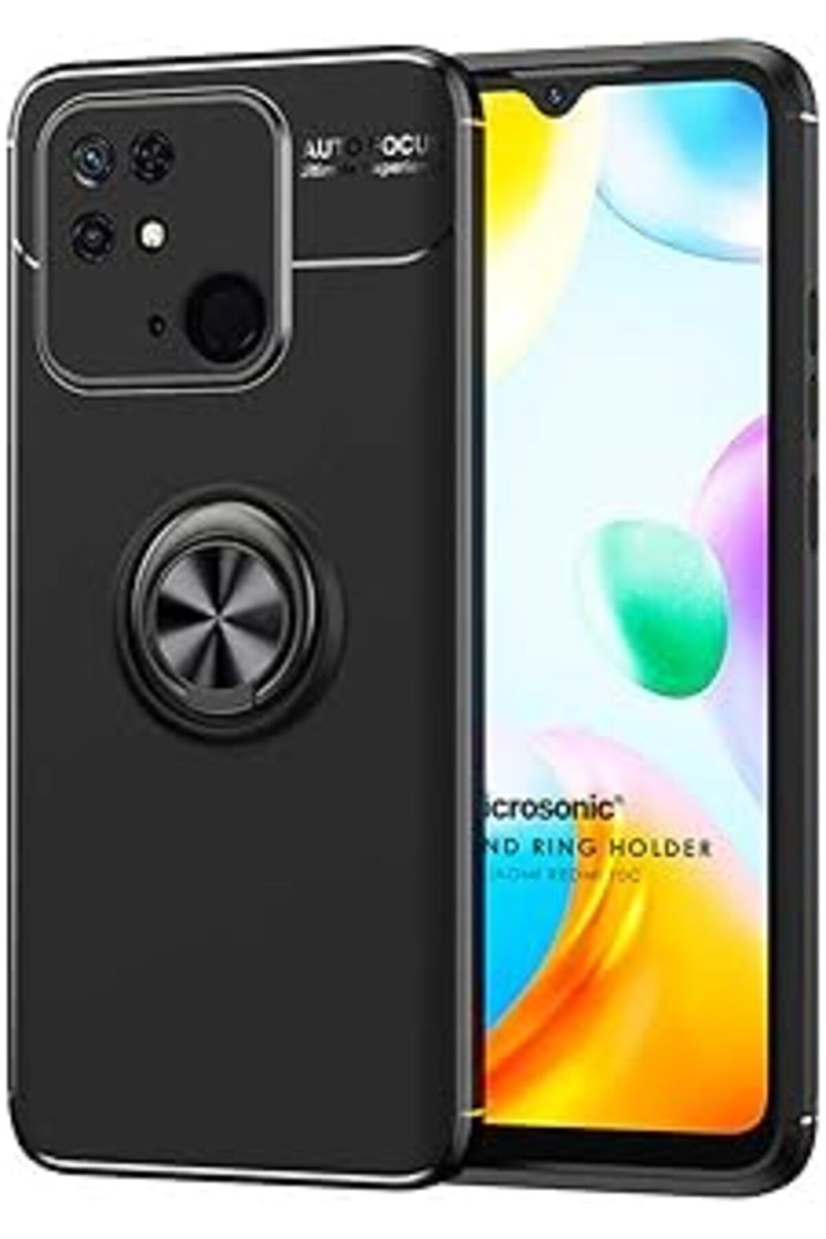 Pazarcan Microsonic Xiaomi Poco C40 Için Kılıf Kickstand Ring Holder Siyah [Poco C40 Ile Uyumlu Kılıf - Siya