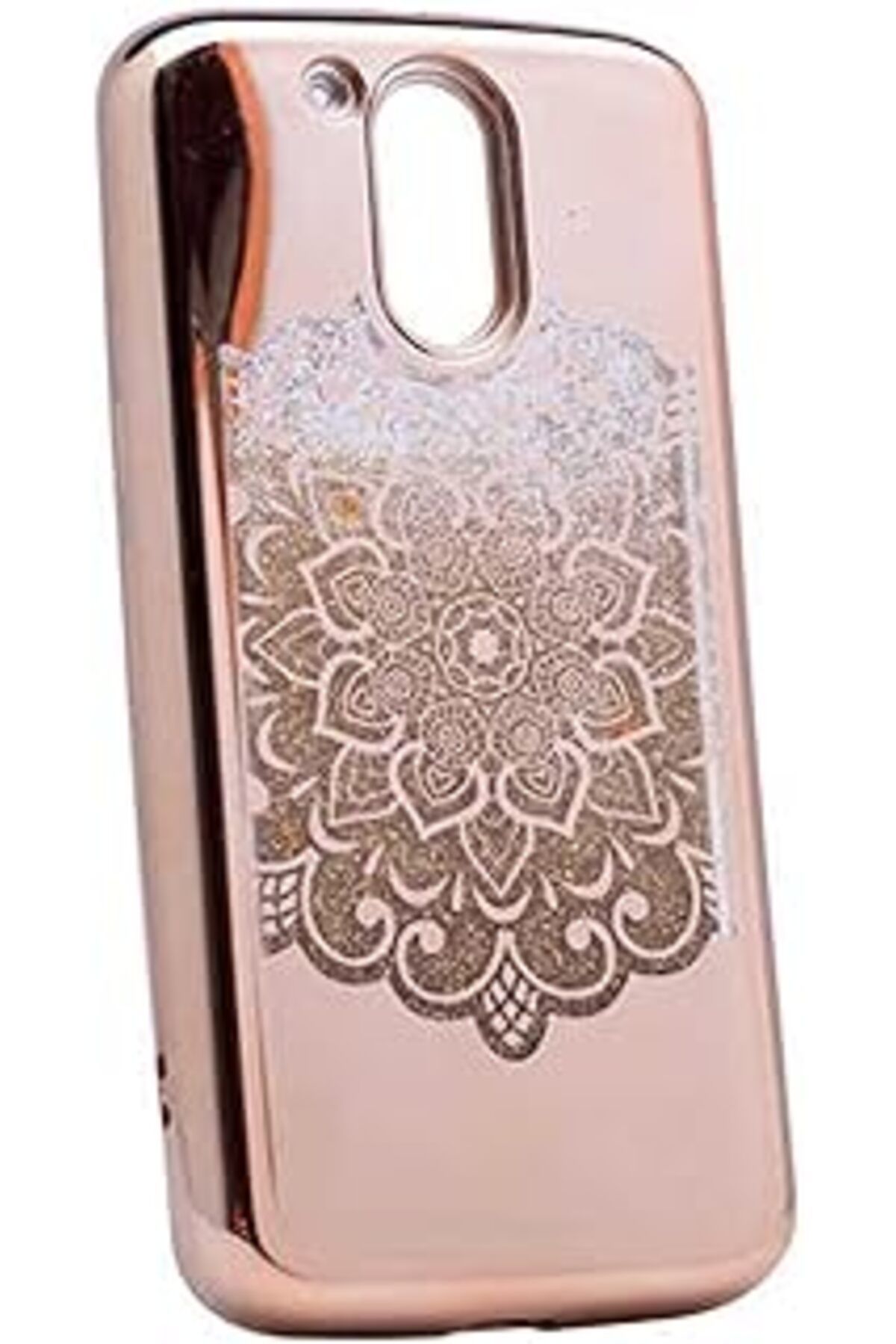 Pazarcan Zore 4250 Moto G4 Ile Uyumlu Kılıf, Lazer Çiçekli Sıvılı, Silikon, Gold