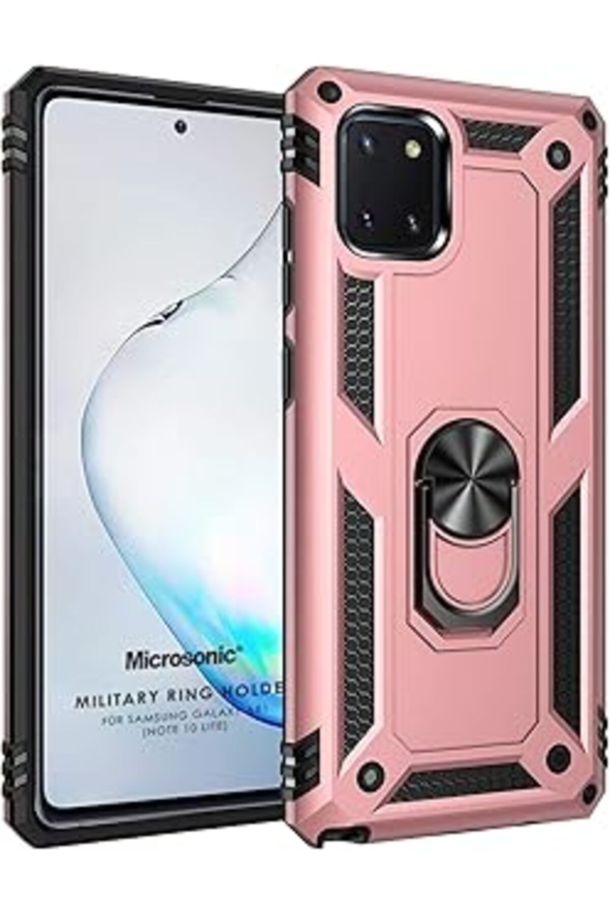 Pazarcan Microsonic Samsung Galaxy A81 Için Kılıf Military Ring Holder Rose Gold [Galaxy A81 Ile Uyumlu Kılı