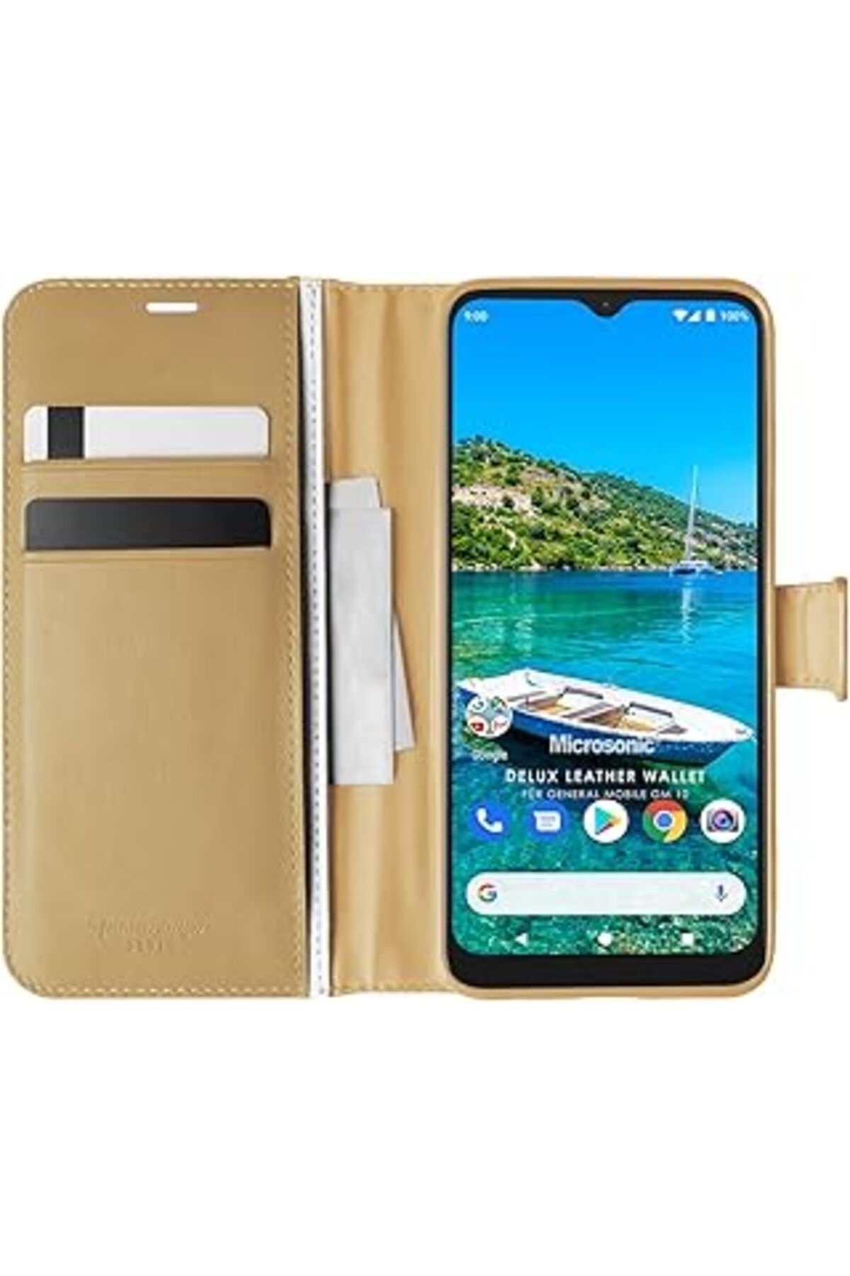 Qedii Microsonic General Mobile Gm 10 Için Kılıf Delux Leather Wallet Gold [Gm 10 Ile Uyumlu Kılıf - Gold