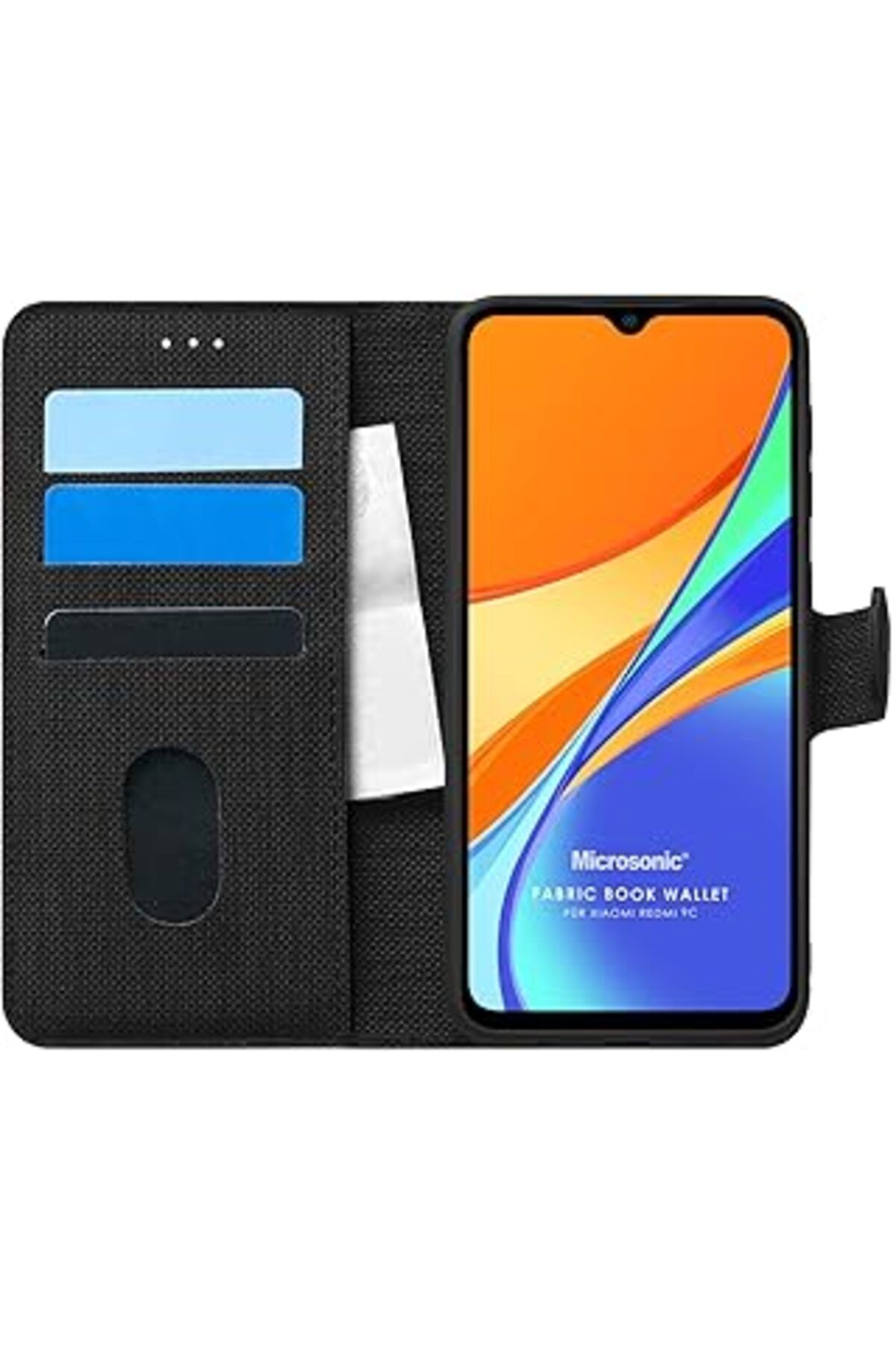 Pazarcan Microsonic Redmi 10A Kılıf Fabric Book Wallet Siyah [Redmi 10A Ile Uyumlu Kılıf - Siyah]