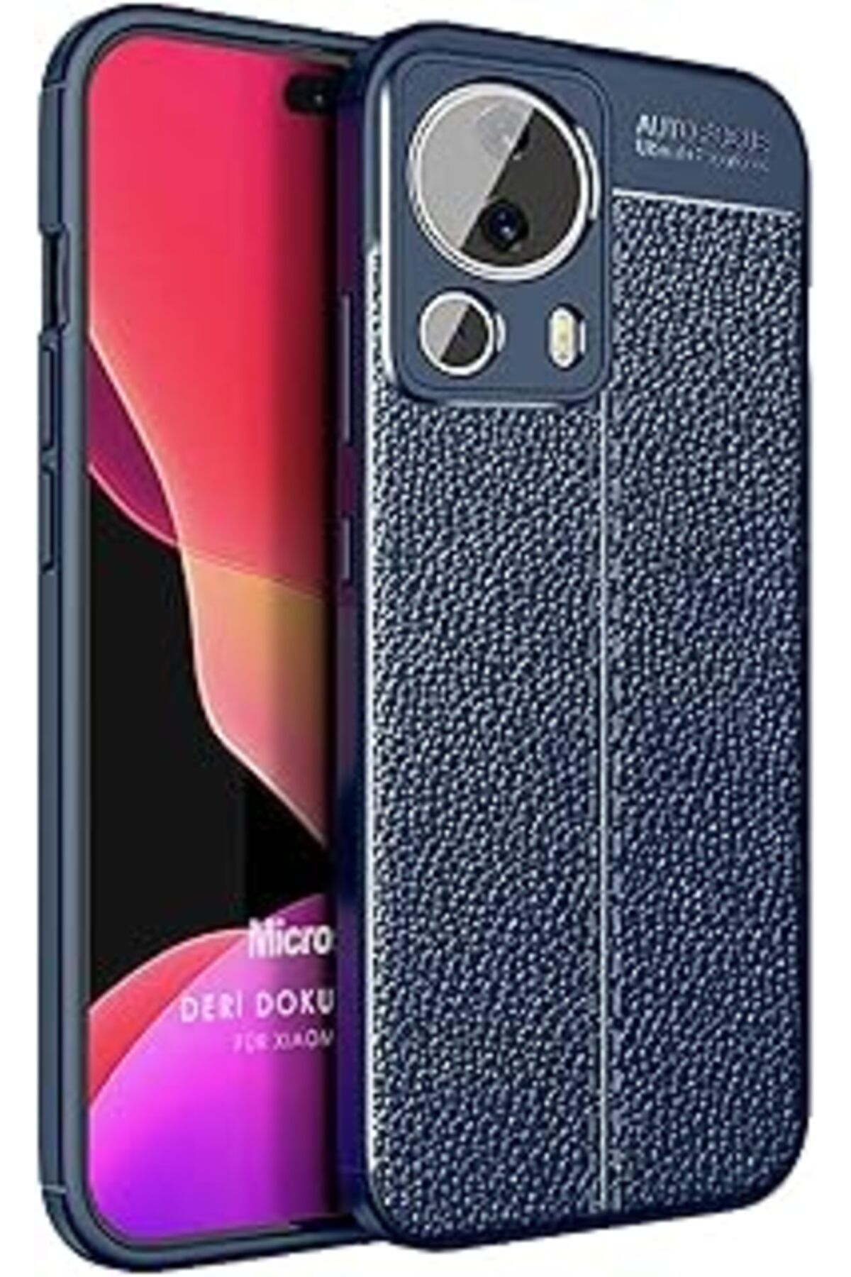 Karachil Microsonic Xiaomi Mi 13 Lite Için Kılıf Deri Dokulu Silikon Lacivert [Mi 13 Lite Ile Uyumlu Kılıf -