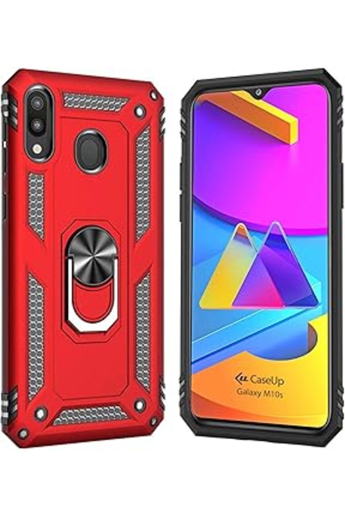 Karachil Caseup Samsung Galaxy M10S, Caseup Magnetic Ring Holder Uyumlu Kılıf Kırmızı