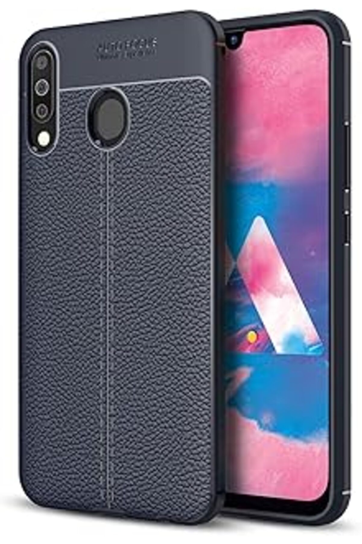 Pazarcan Microsonic Galaxy M30 Kılıf Deri Dokulu Silikon Lacivert [Galaxy M30 Ile Uyumlu Kılıf - Lacivert]