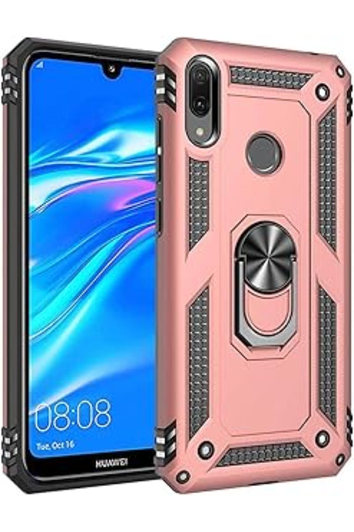 Pazarcan Microsonic Huawei Y7 2019 Kılıf Military Ring Rose Gold [Y7 2019 Ile Uyumlu Kılıf - Rose Gold]