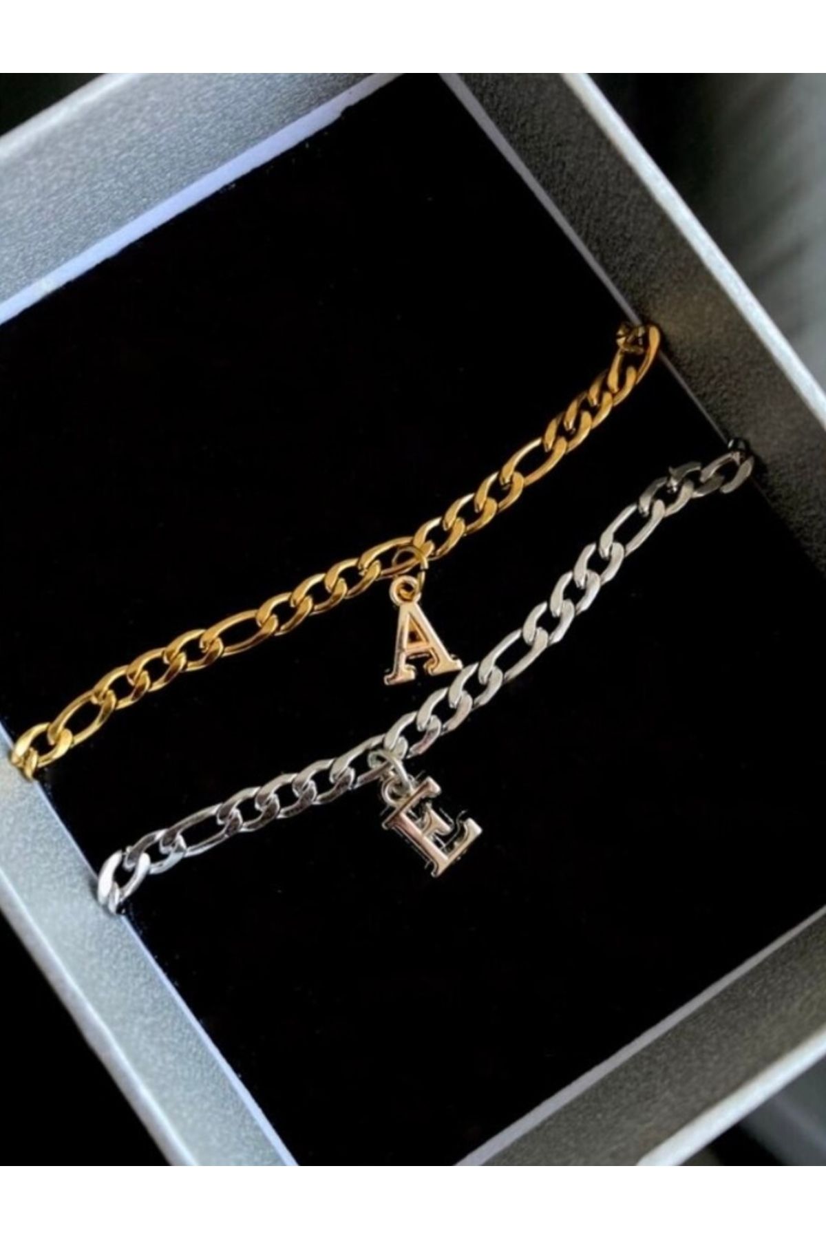 Omelya Store Çelik 2 Adet Baş Harf Bileklik Gold-Silver(Çift Ve Arkadaş Bilekliği)