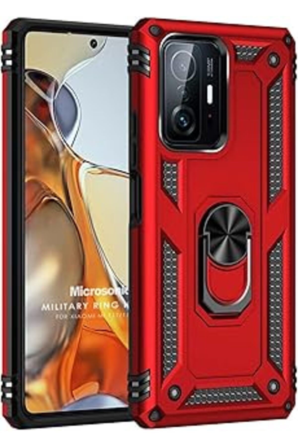 Pazarcan Microsonic Xiaomi Mi 11T Için Kılıf Military Ring Holder Krz [Mi 11T Ile Uyumlu Kılıf - Kırmızı]