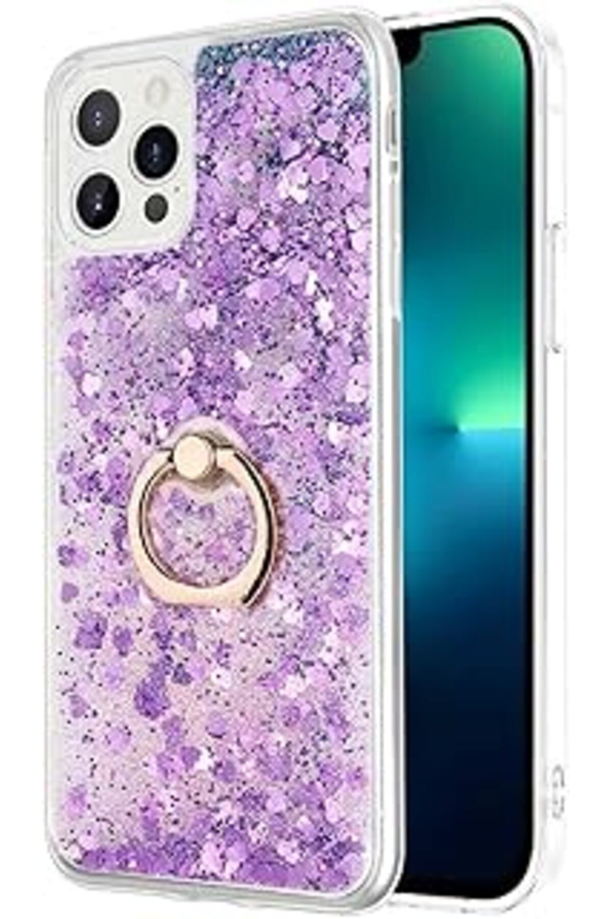 Qedii Microsonic Apple Iphone 13 Pro Için Kılıf Glitter Liquid Holder Mor [Iphone 13 Pro Ile Uyumlu Kılıf