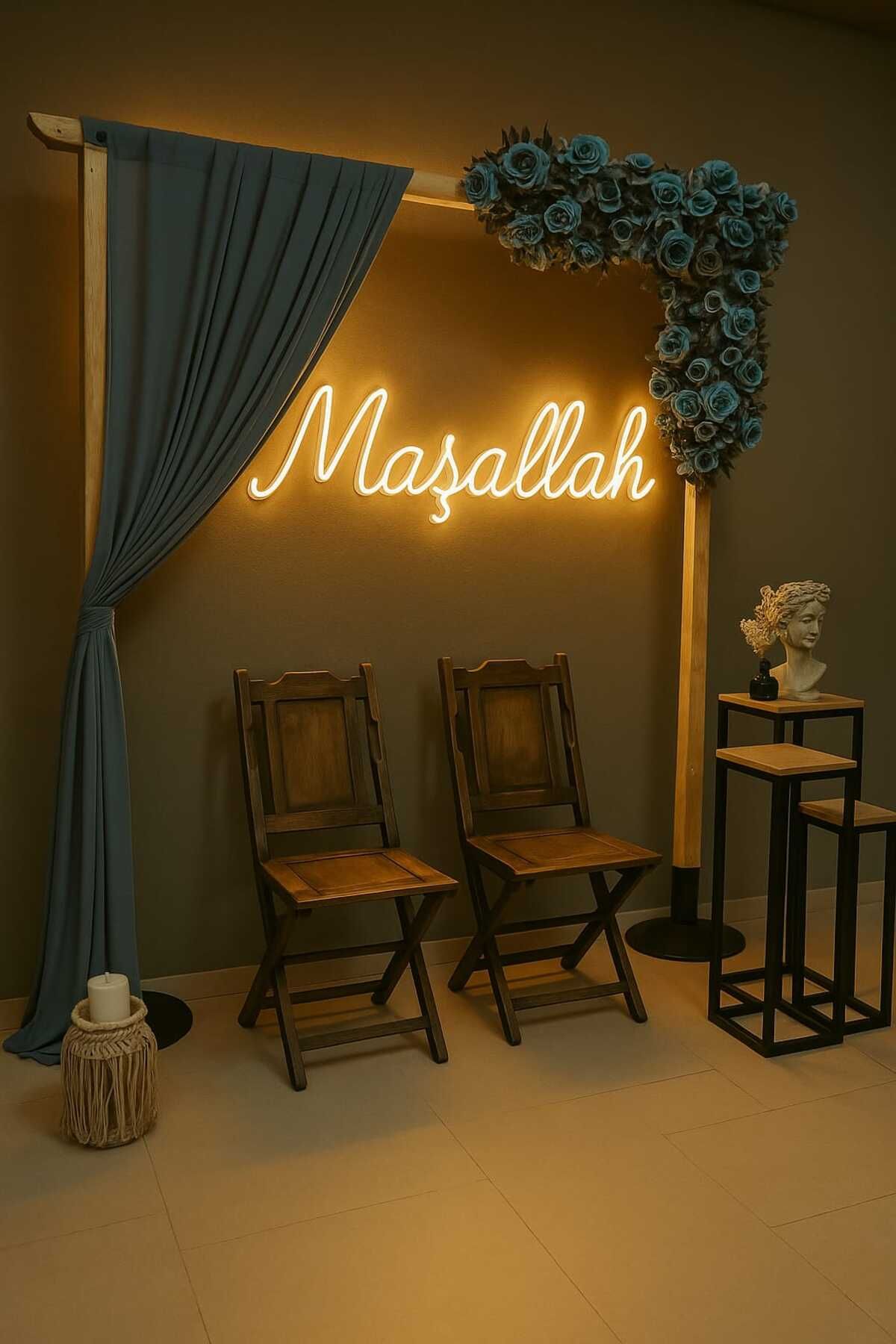 Magnetfoto Maşallah yazılı neon led tabela günışığı rengi 60x30