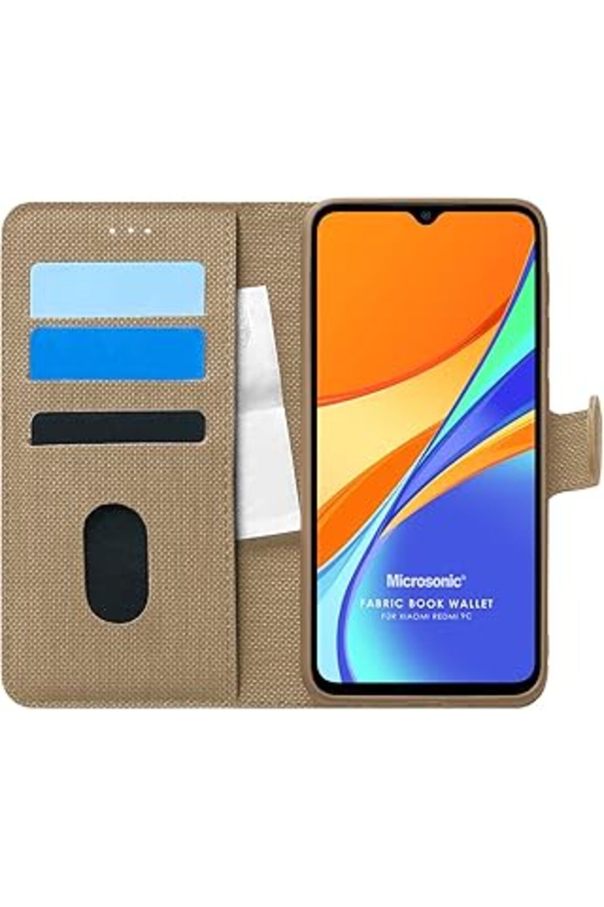 Qedii Microsonic Redmi 9C Kılıf Fabric Book Wallet Gold [Redmi 9C Ile Uyumlu Kılıf - Gold]