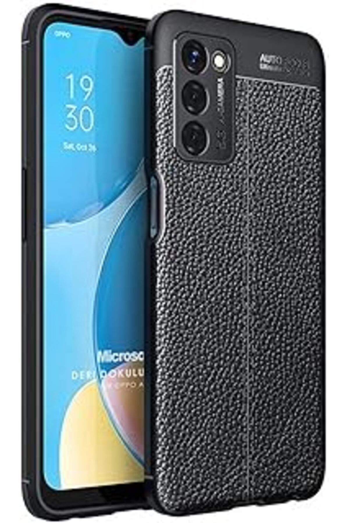 Karachil Microsonic Oppo A55 5G Için Kılıf Deri Dokulu Silikon Siyah [A55 5G Ile Uyumlu Kılıf - Siyah]