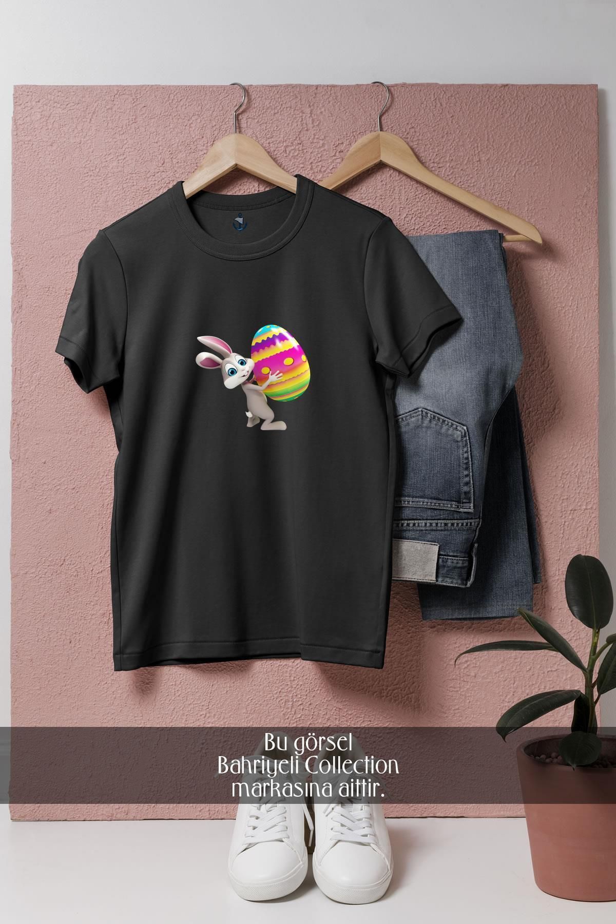 Bahriyeli Collection Oversize Paskalya Yumurtası Ve Tavşan Tasarımlı Unisex T-Shirt