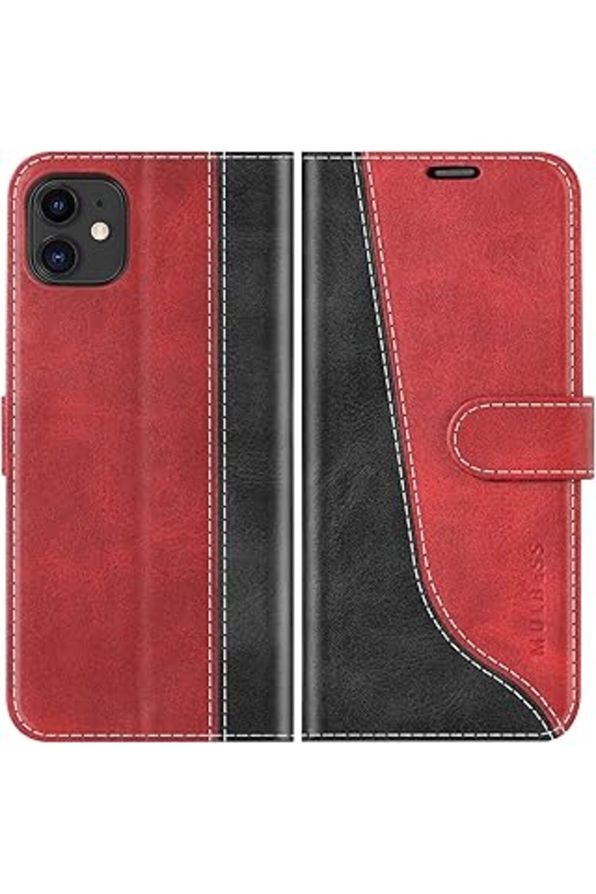 Qedii Mulbess Iphone 11 Kılıfı, Kapaklı Ve Cüzdan Kılıfları, Standlı Tasarım, Moda Kırmızı
