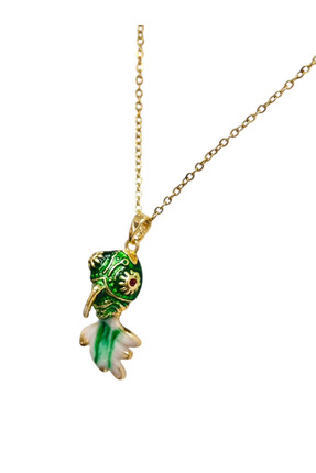 Bluw Jewelry Tombul Japon Balığı Çelik Kolye Koi Yeşil