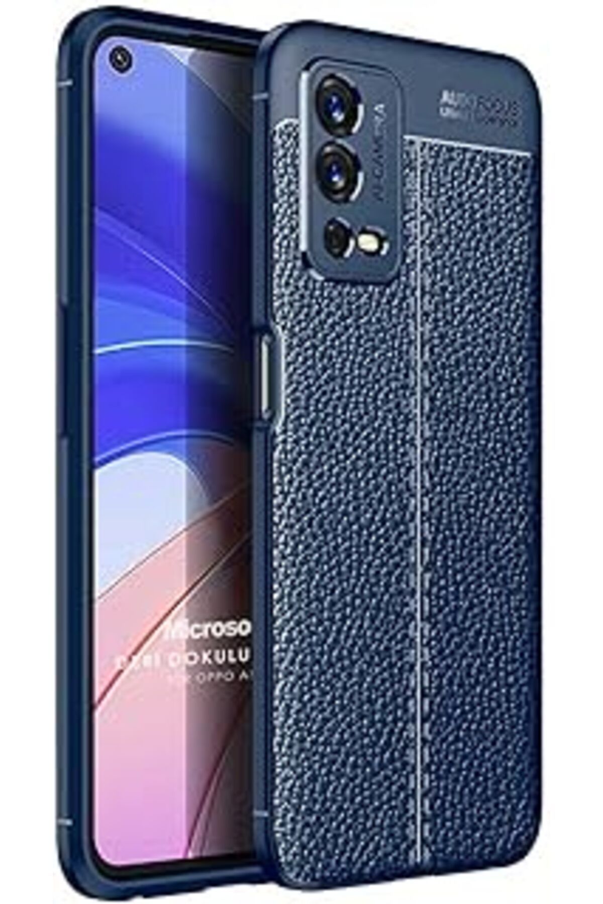Qedii Microsonic Oppo A55 4G Için Kılıf Deri Dokulu Silikon Lacivert [A55 4G Ile Uyumlu Kılıf - Lacivert]