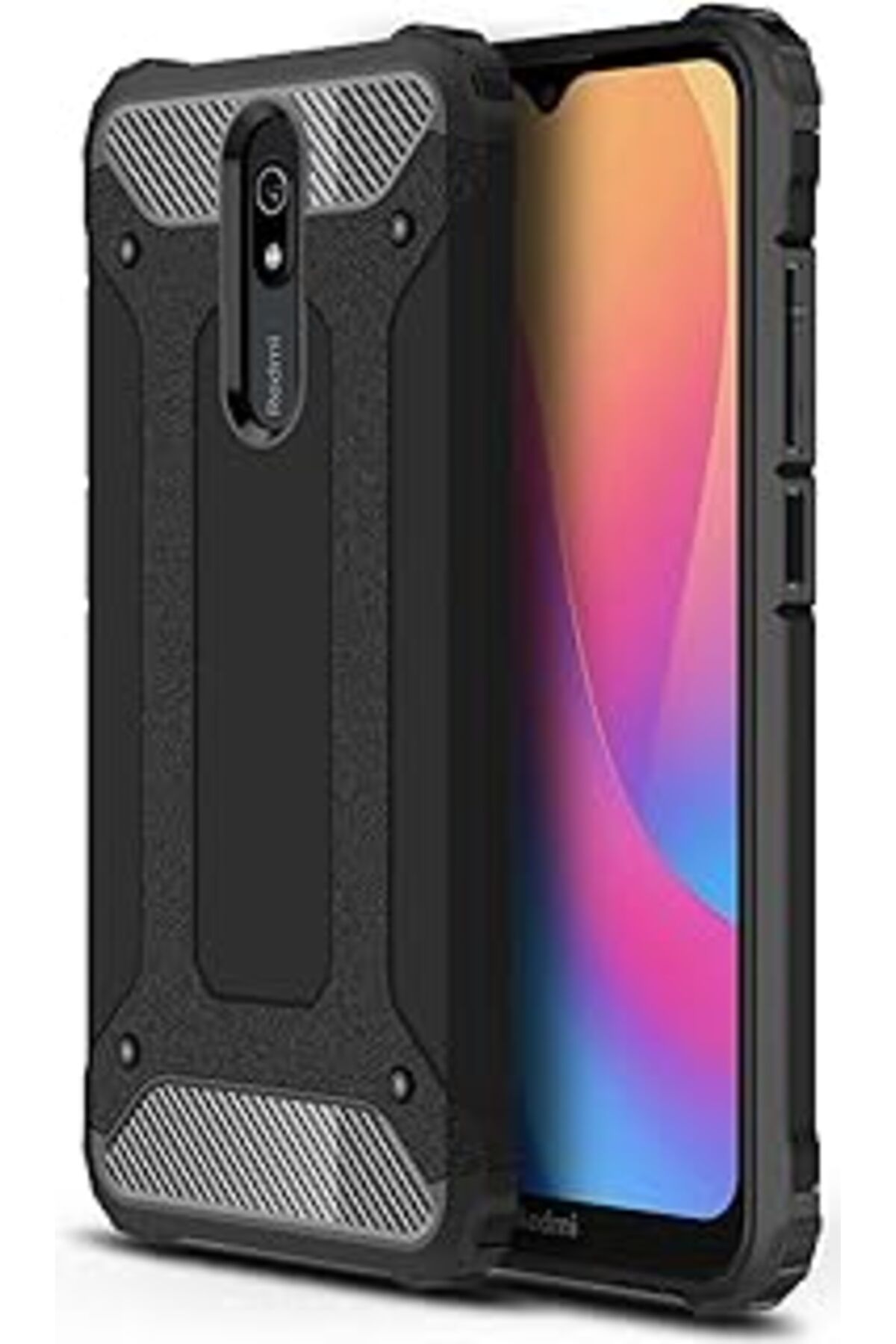 Pazarcan Redmi 8A Kılıf Zırhlı Tam Korumalı Silikon Tank Kapak Siyah