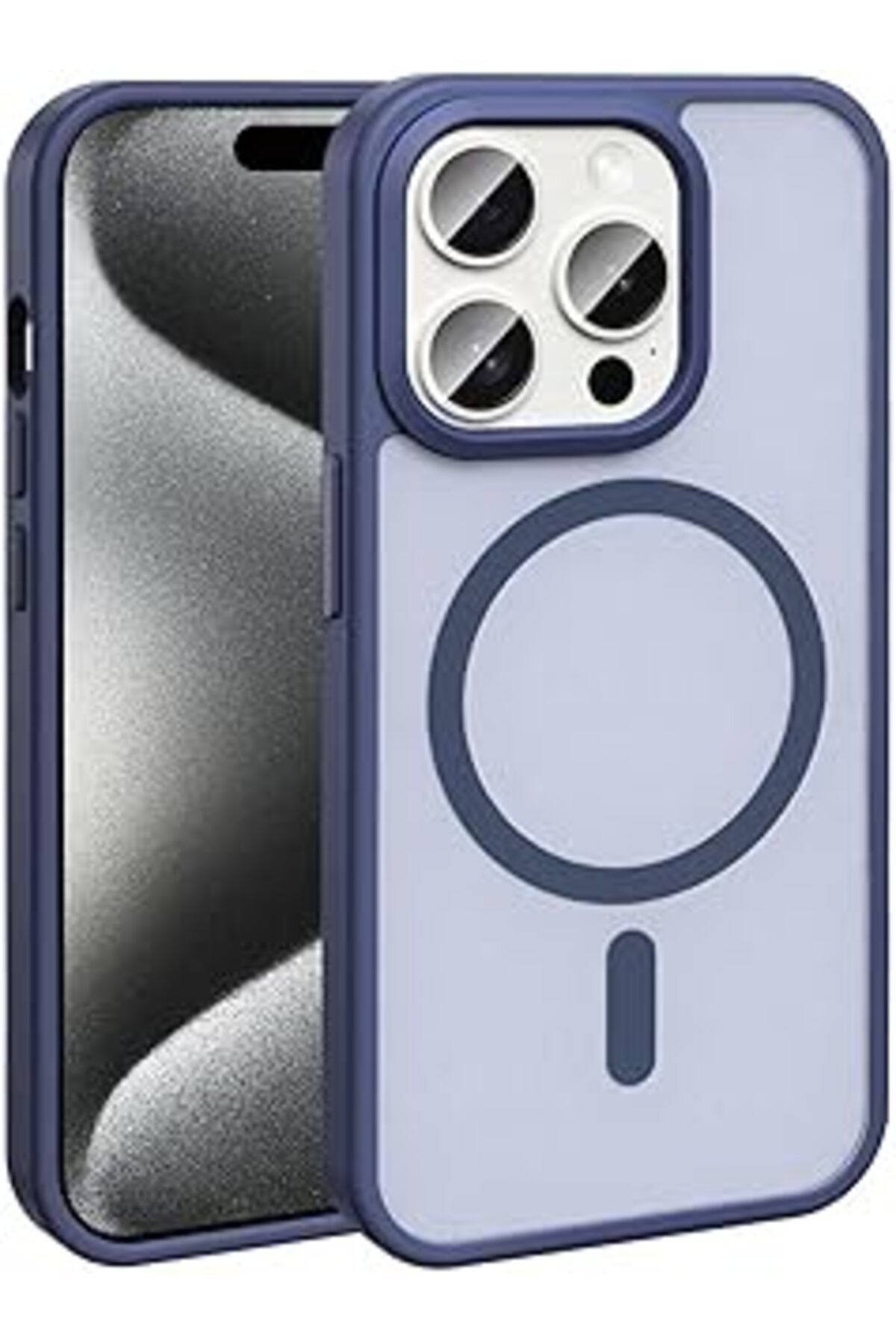 Pazarcan Constrain Iphone 15 Pro Ile Uyumlu Zore Sio Kapak Magsafe Ile Uyumlu Mat Buz Mavi-Lacivert Kılıf –
