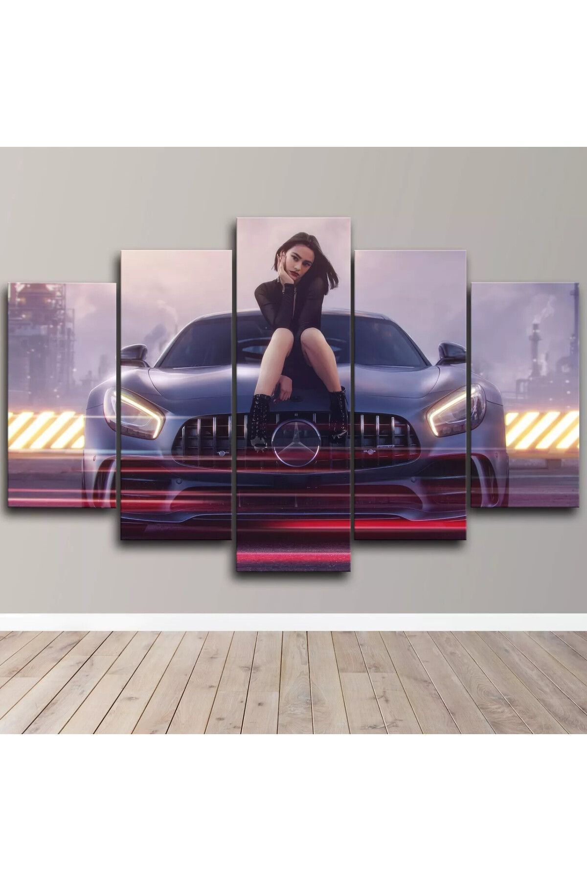 fabriflow exclusive Mercedes Araba Resmi Özel Tasarım 5li tablo dekoratif ev hediyesi