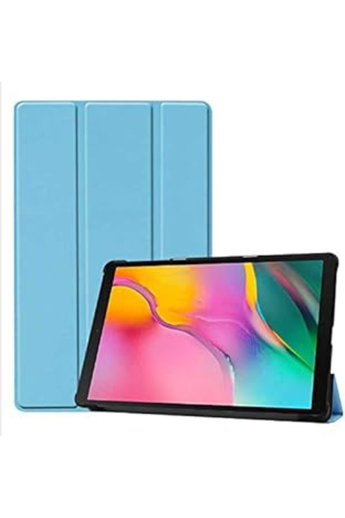 Pazarcan Huawei T5 10 Inc İle Uyumlu Smart Cover Standlı Kılıf Arkası Şeffaf Mavi