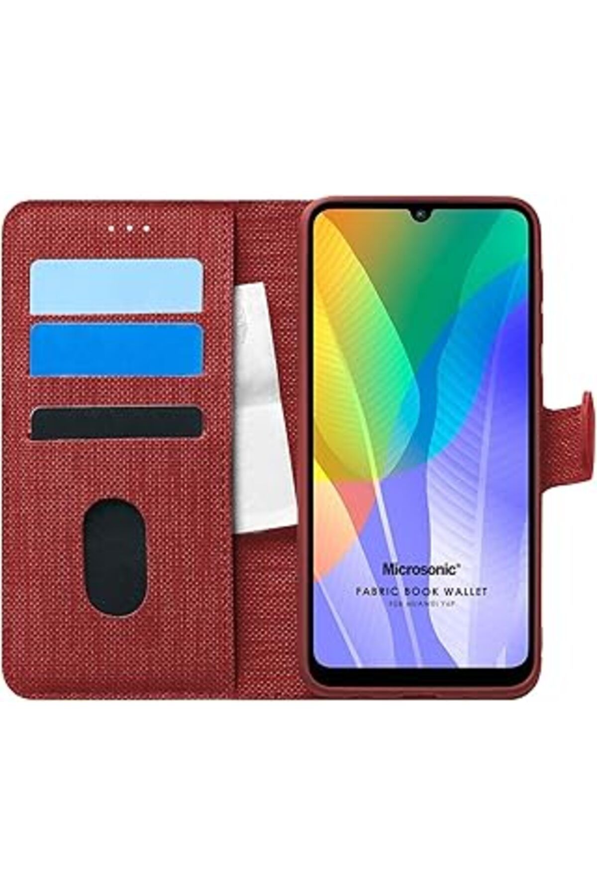 Pazarcan Microsonic Huawei Y6P Kılıf Fabric Book Wallet Kırmızı [Y6P Ile Uyumlu Kılıf - Kırmızı]