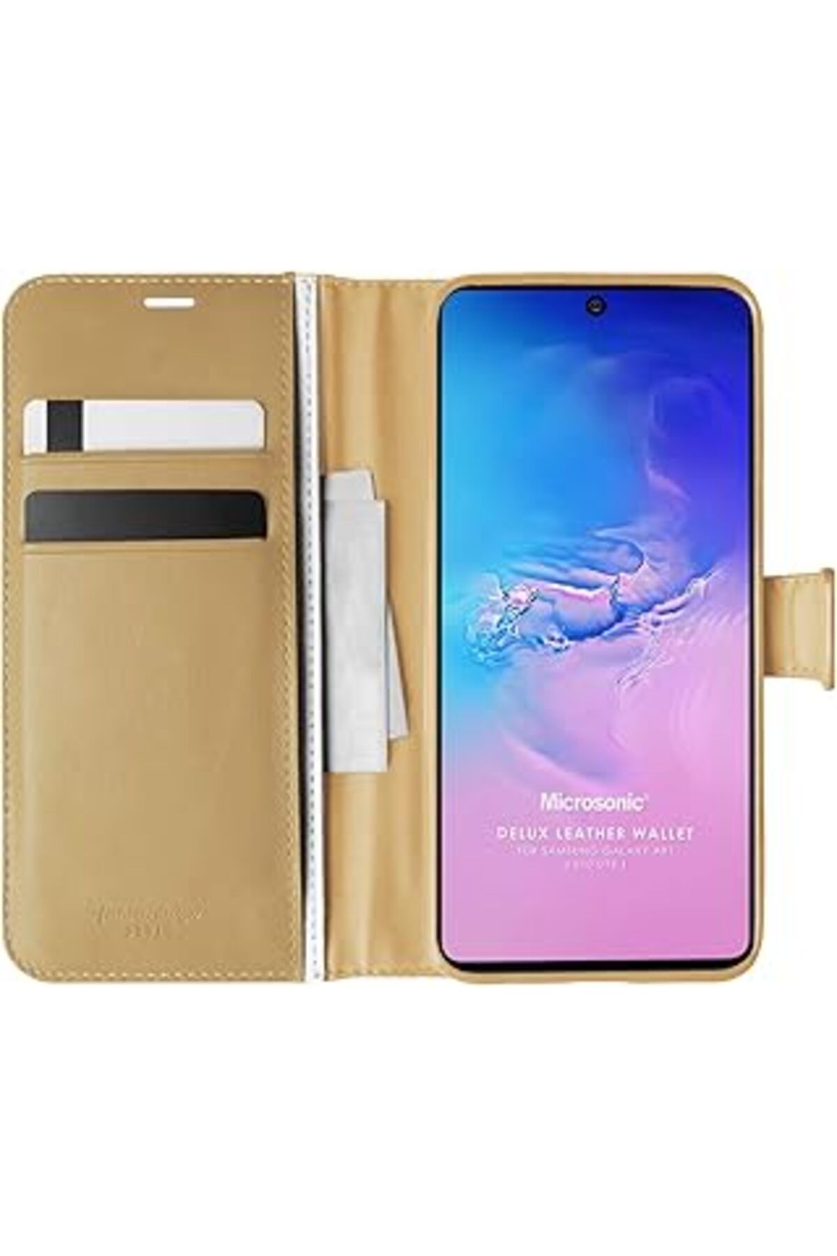 Karachil Microsonic Samsung Galaxy A91 Için Kılıf Delux Leather Wallet Gold [Galaxy A91 Ile Uyumlu Kılıf - G
