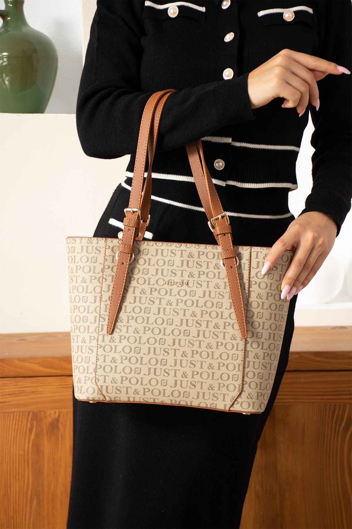 Just Polo Vlore 2205 Emprime Suni Deri Ayarlanır Askı Kadın Çapraz Ve Omuz Çantası (Ebat:En 35 x Boy 25 Cm)