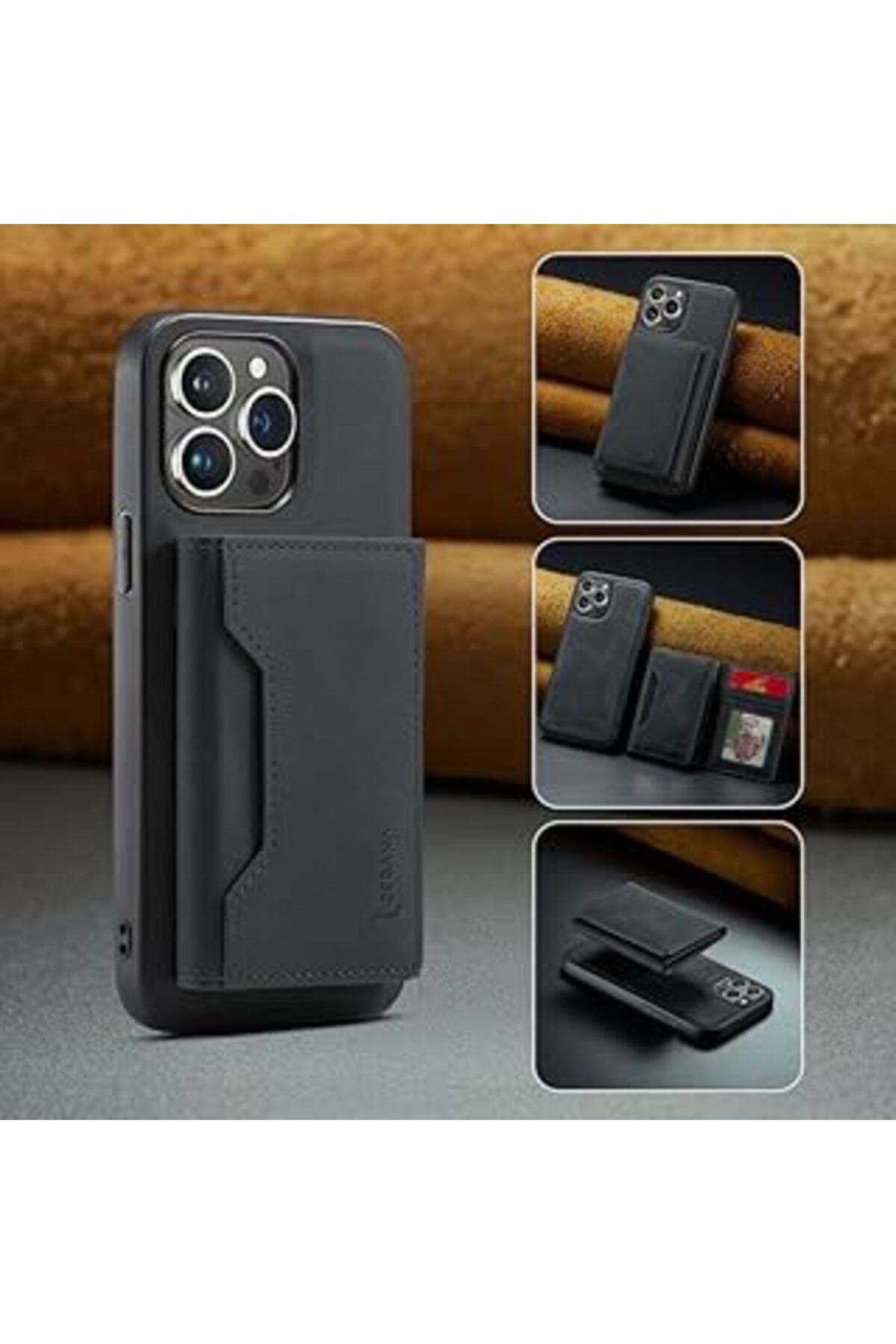 Qedii Zebana Iphone 15 Pro Max Ile Uyumlu Kılıf Zebana 2In1 Elite Class Cüzdanlı Deri Kılıf Siyah