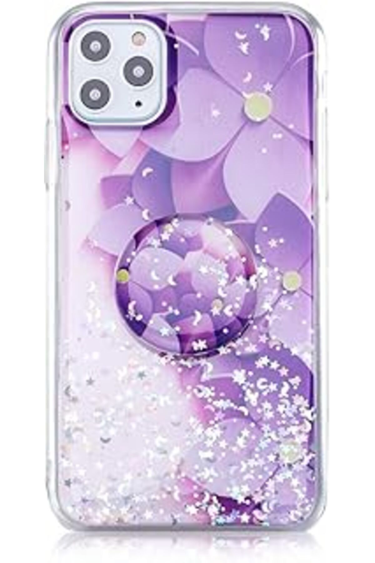 Pazarcan Kny Iphone 11 Pro Max İçin Kılıf, Pop Socketli Desenli Parlak Vale, Silikon, Mor