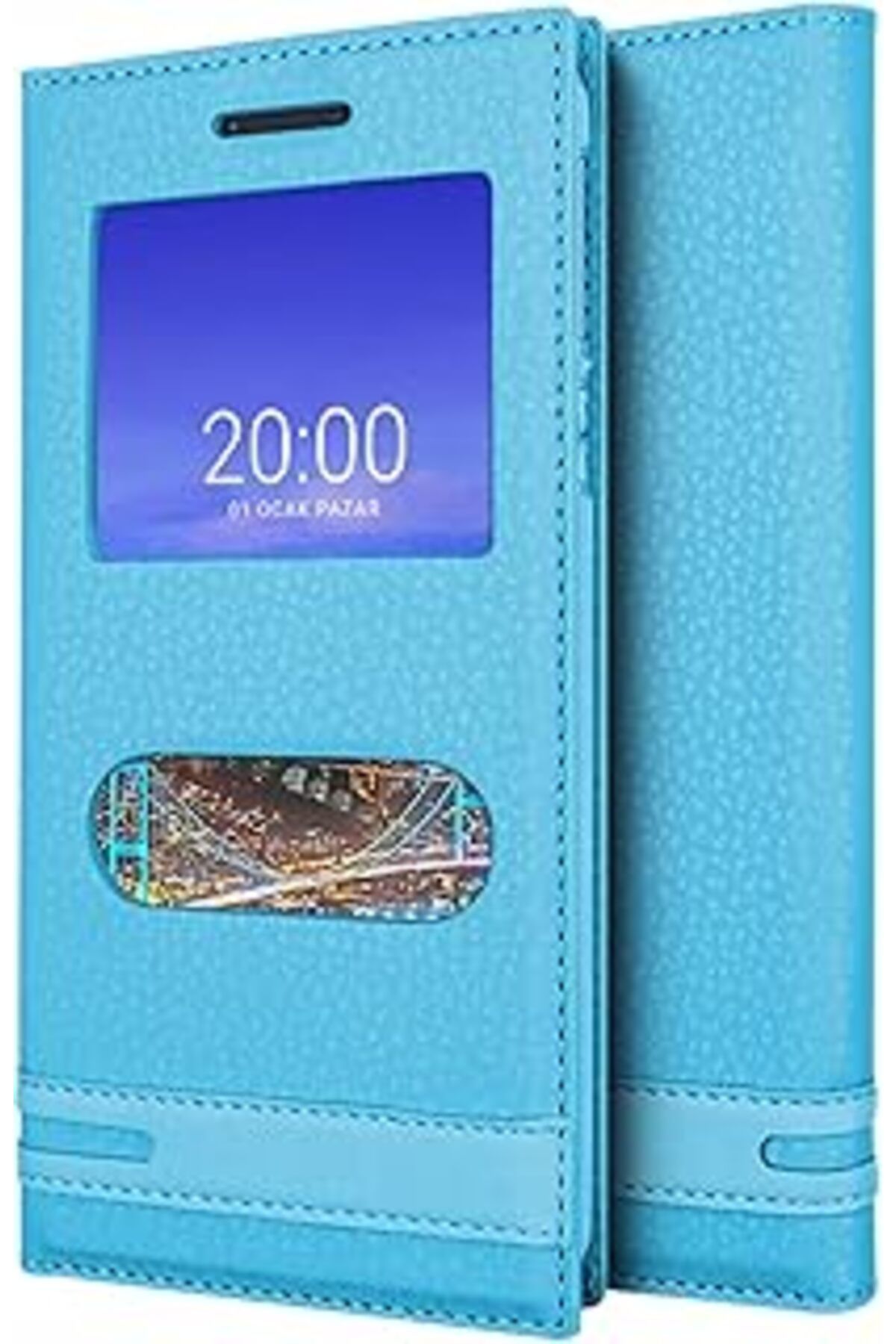 Pazarcan Microsonic Vestel Venüs 5530 Kılıf Dual View Gizli Mıknatıslı Turkuaz